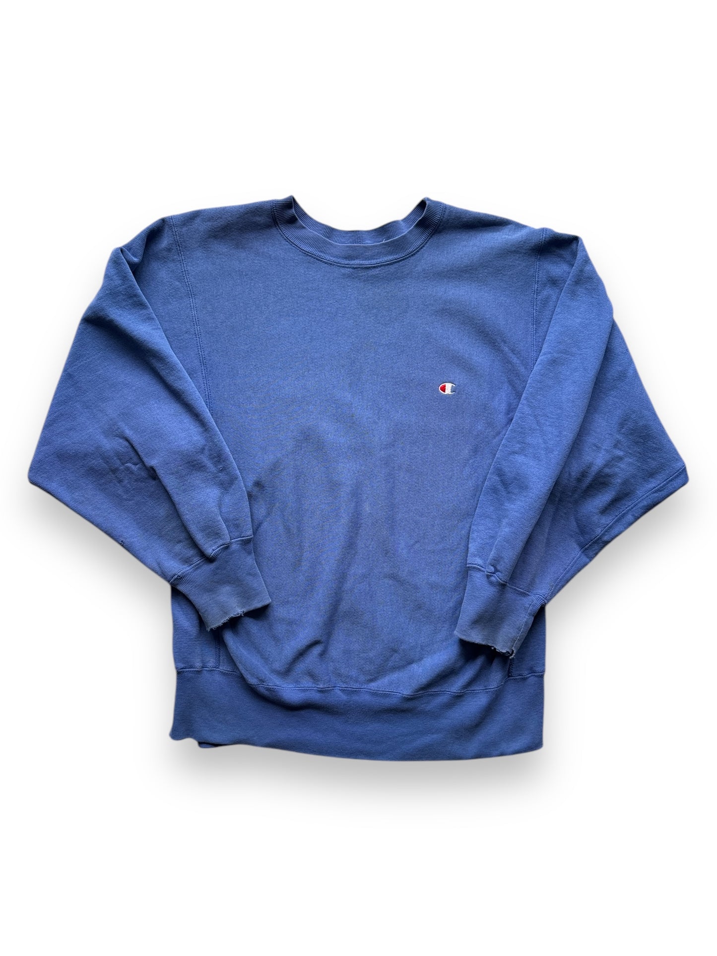 front of Vintage Blue Blank Champion Reverse Weave Crewneck SZ L