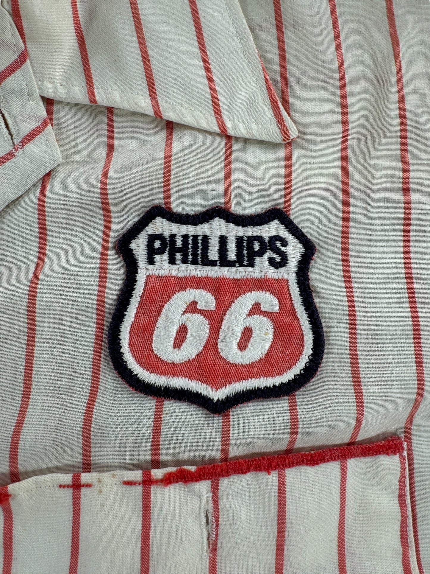 Patch on Vintage Banker's Service Pinstripe Work Shirt SZ XL