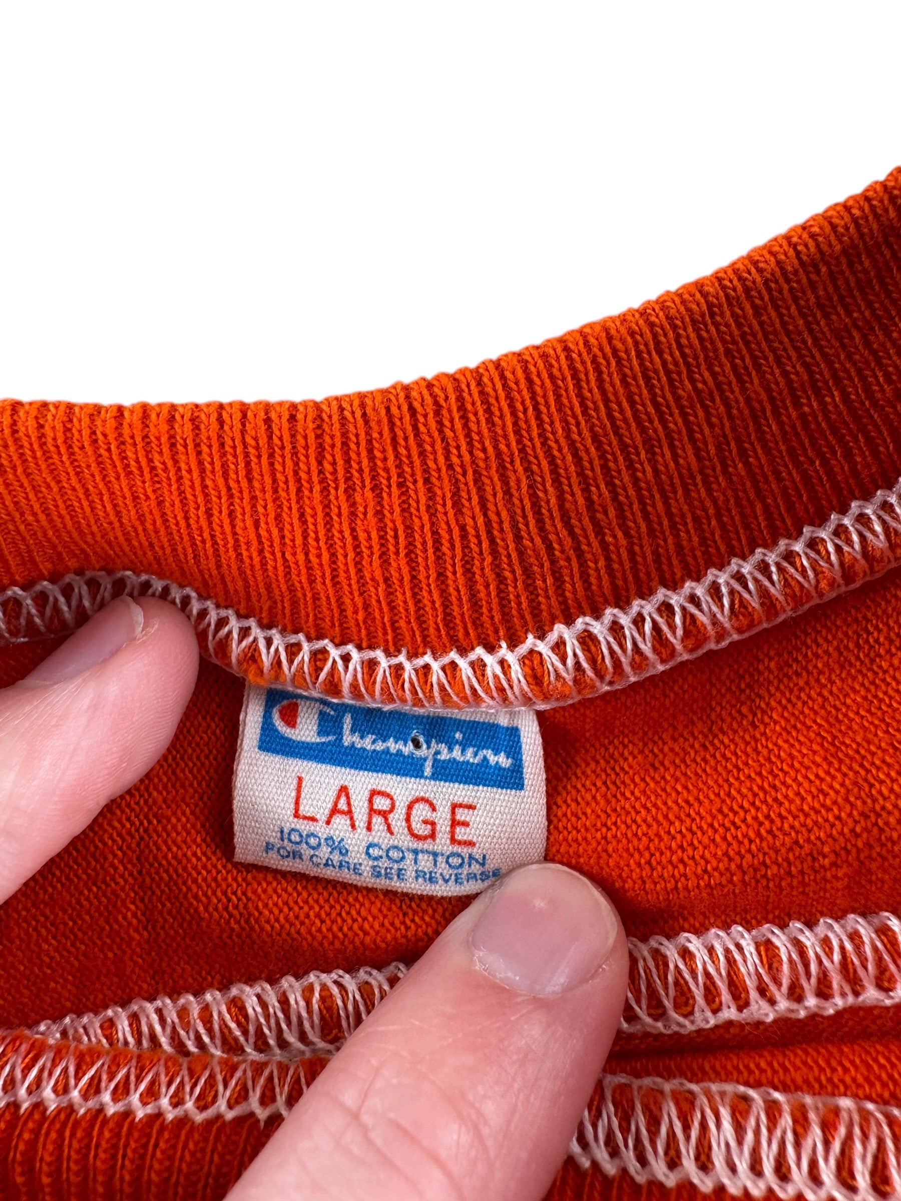 Tag on Vintage Orange Champion Blue Bar Built to Handle Anything Harley Tee SZ L (Fits M)