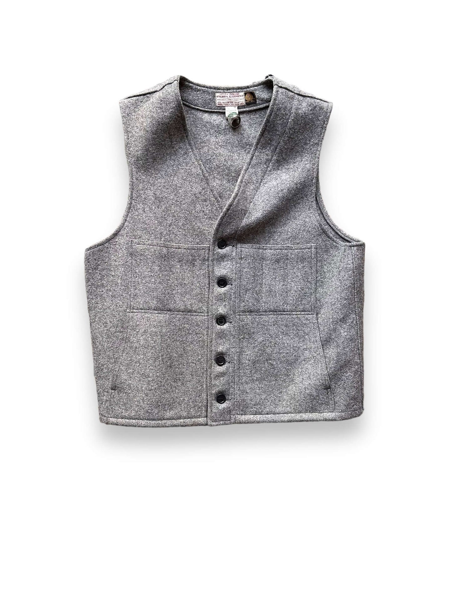 Front View of Vintage Filson Heather Grey Vest SZ 46 |  Vintage Filson Vest