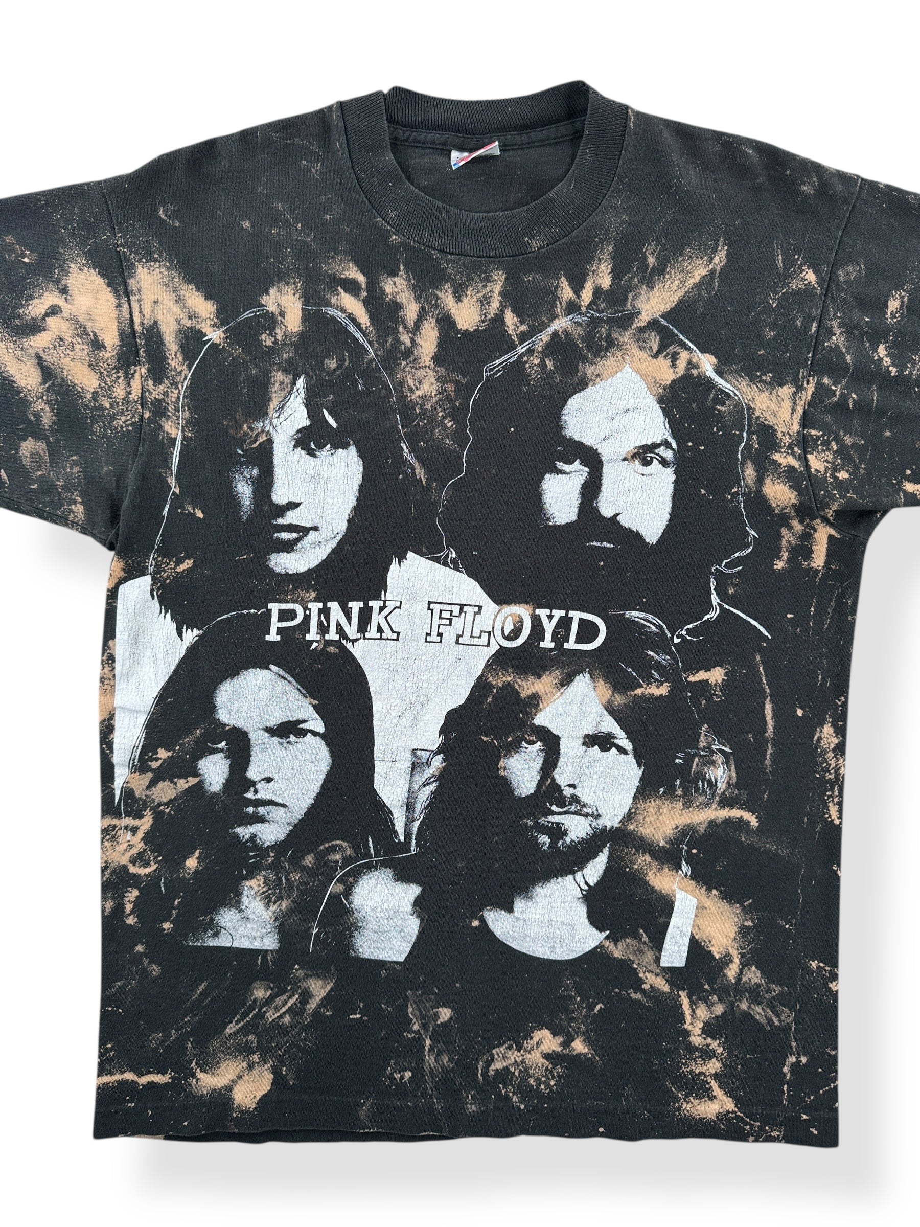 Front Close Up of Vintage 90s Pink Floyd Bleach Dye Tee SZ L (Fits M)
