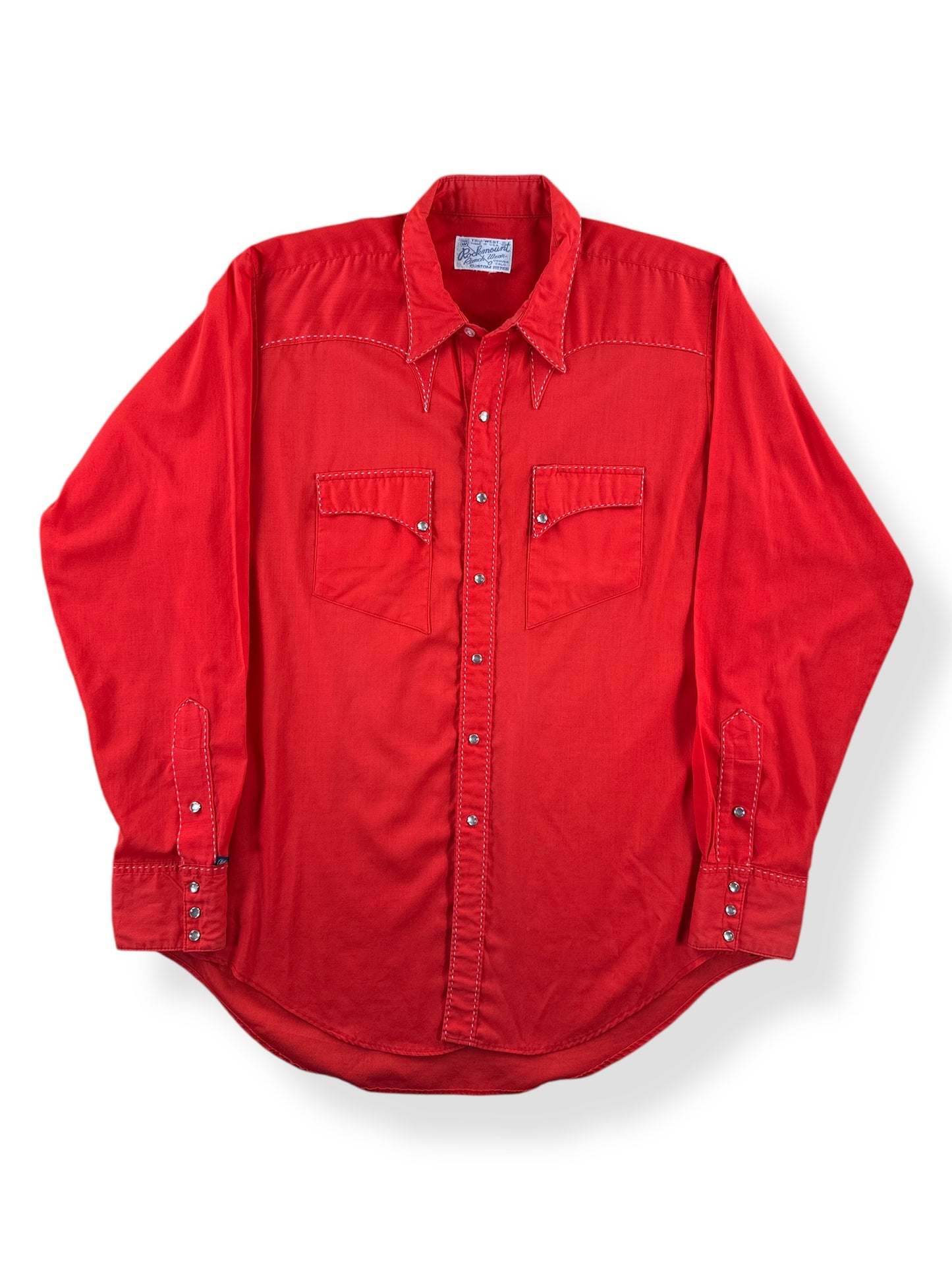 Front of Vintage Red Rockmount Western Wear Pearl Snap SZ L