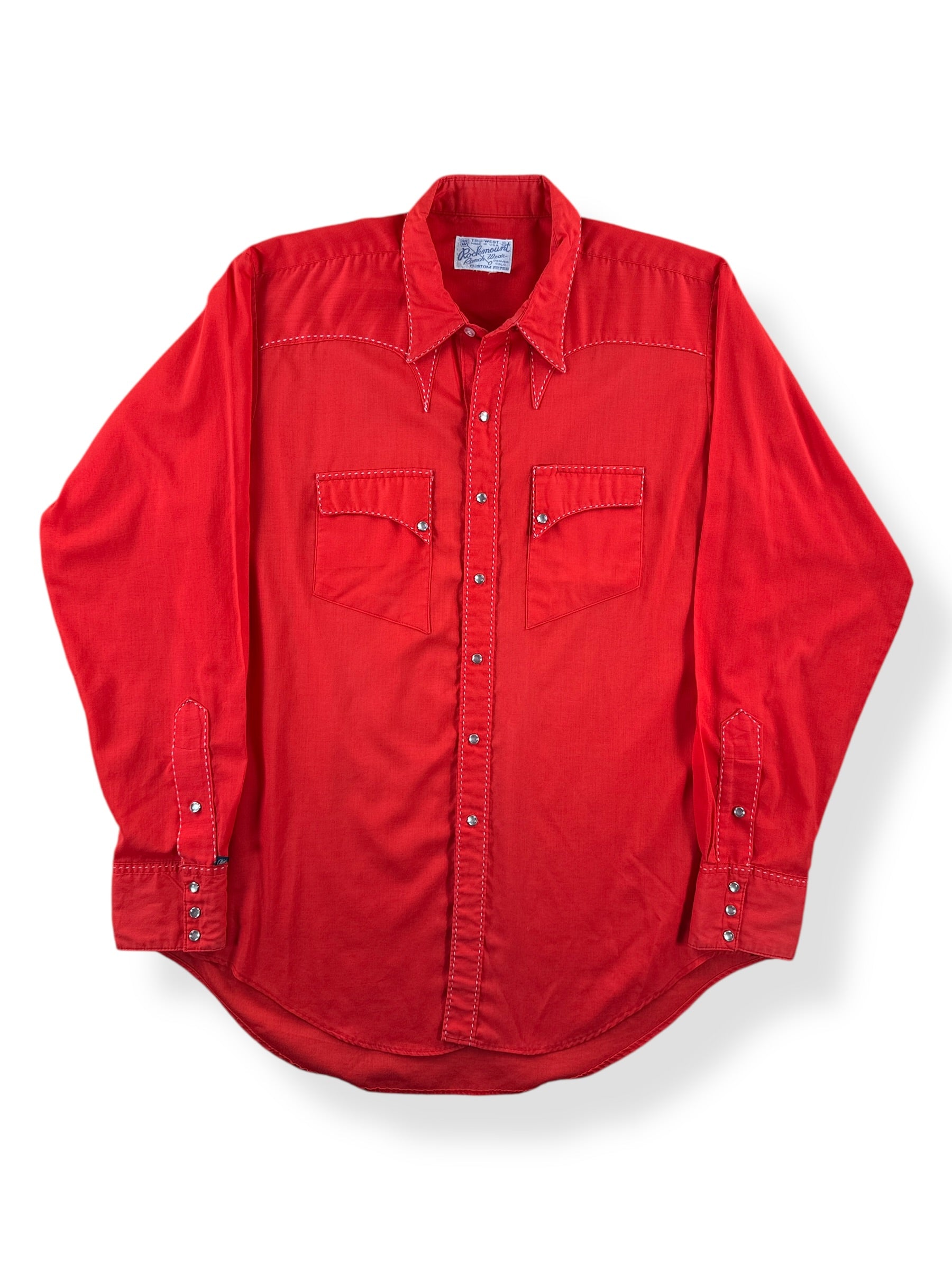 Front of Vintage Red Rockmount Western Wear Pearl Snap SZ L
