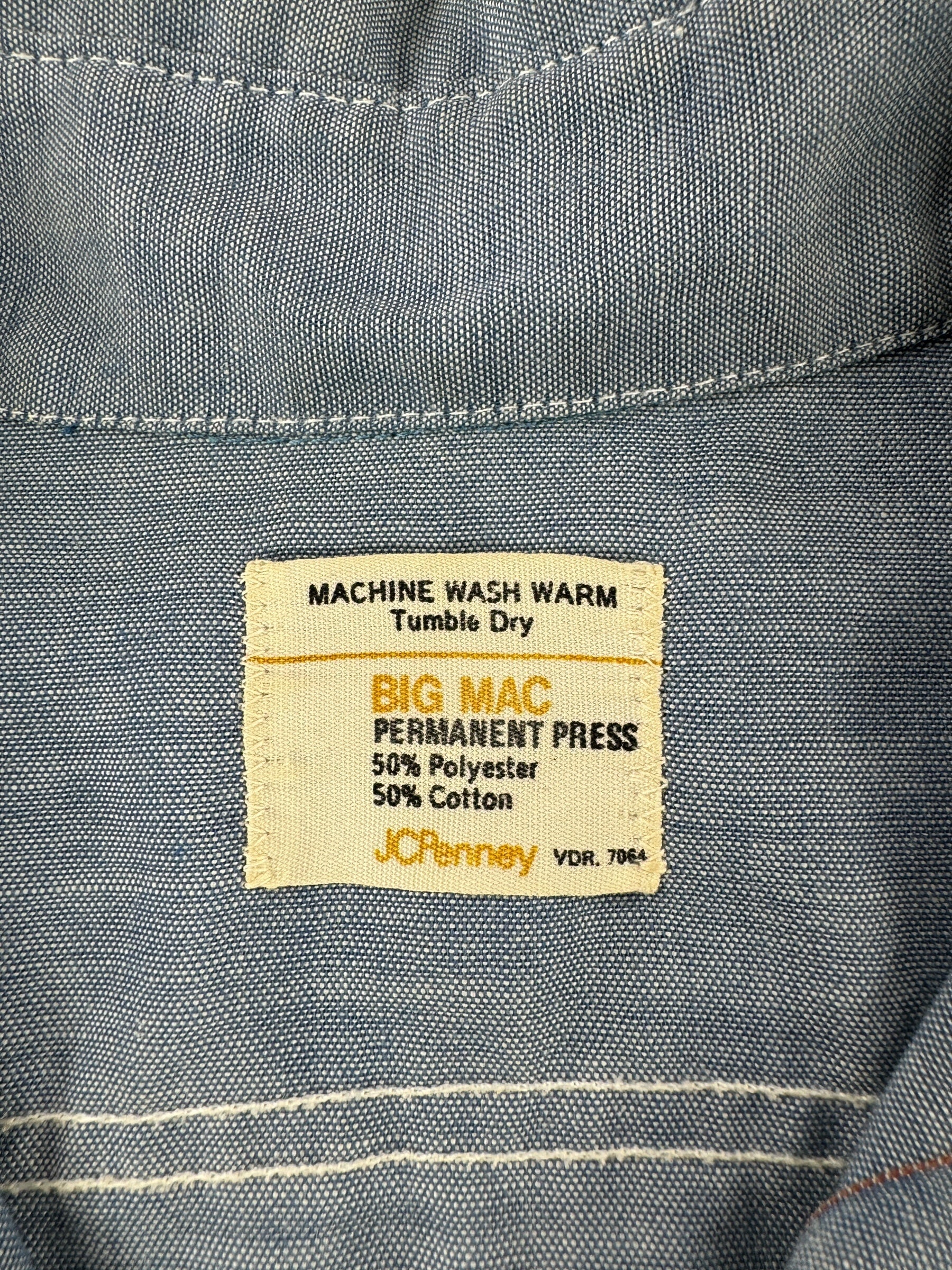 Tag on Vintage Big Mac 50/50 Chambray Shirt SZ L