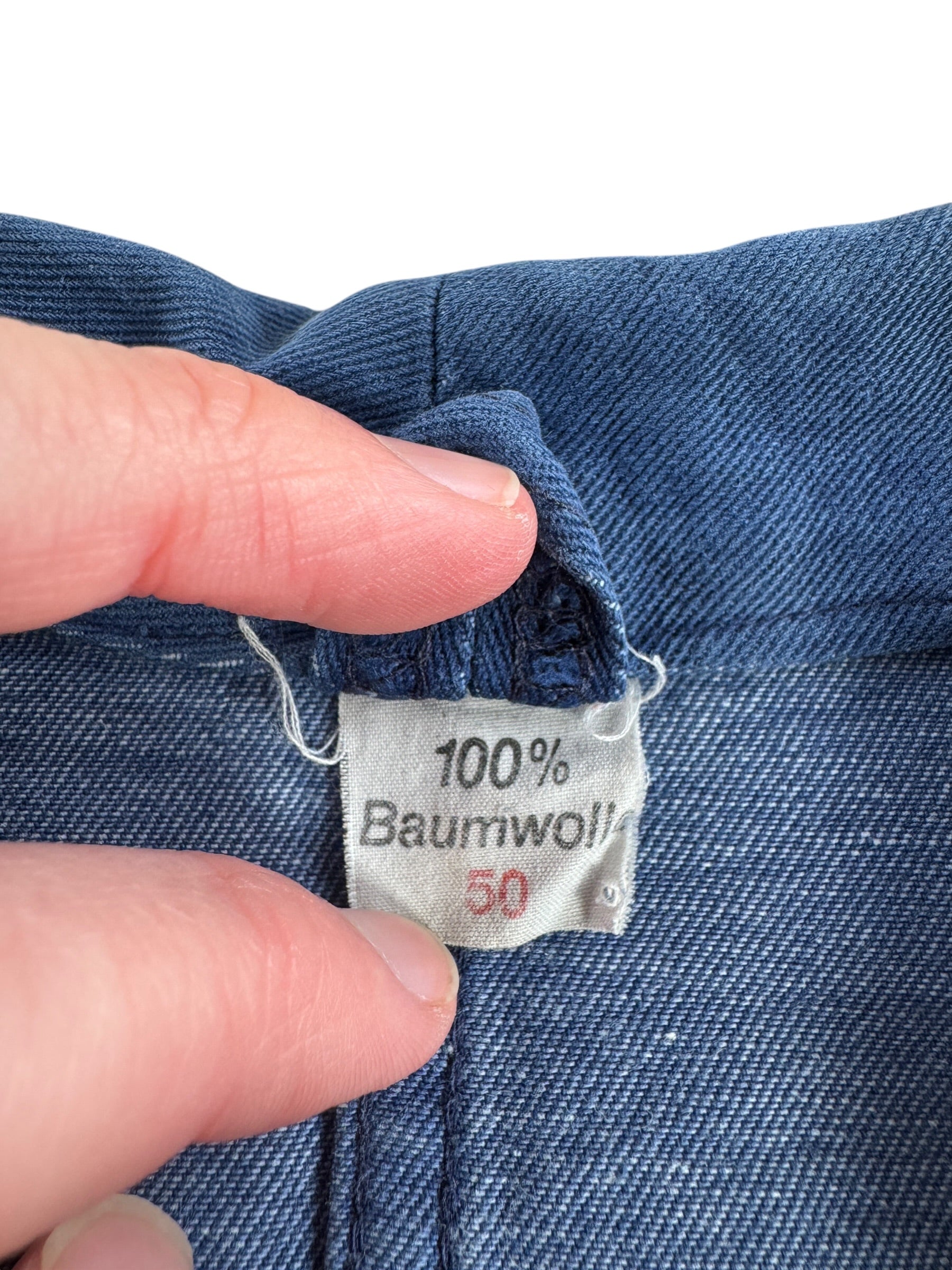 Tag on Vintage Thrashed And Repaired French Chore Coat SZ L