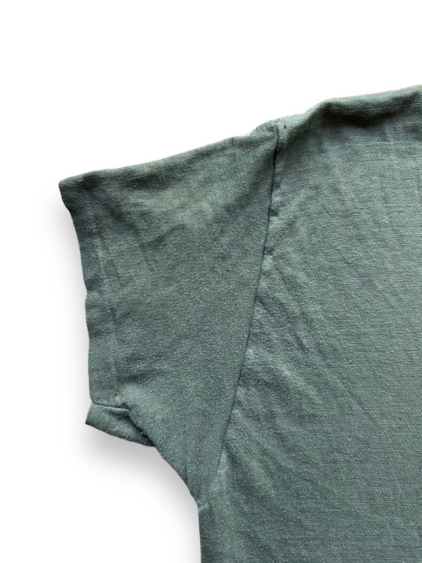 Right Sleeve of Vintage Green Hanes Blank Tee SZ XL | Vintage Blank T-Shirts Seattle | Barn Owl Vintage Tees Seattle