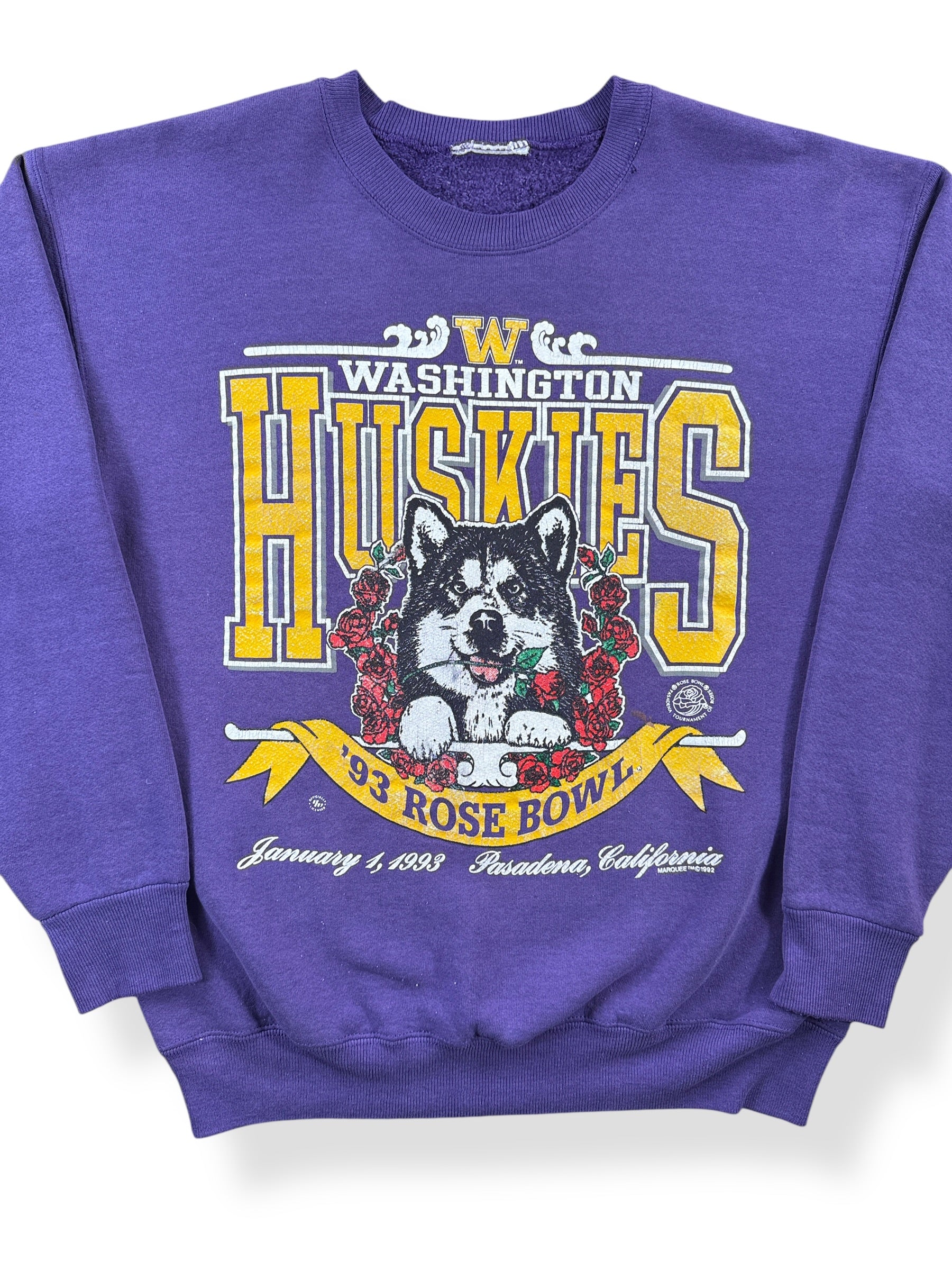 Front Close Up of Vintage '93 Rose Bowl Huskies Sweatshirt SZ M