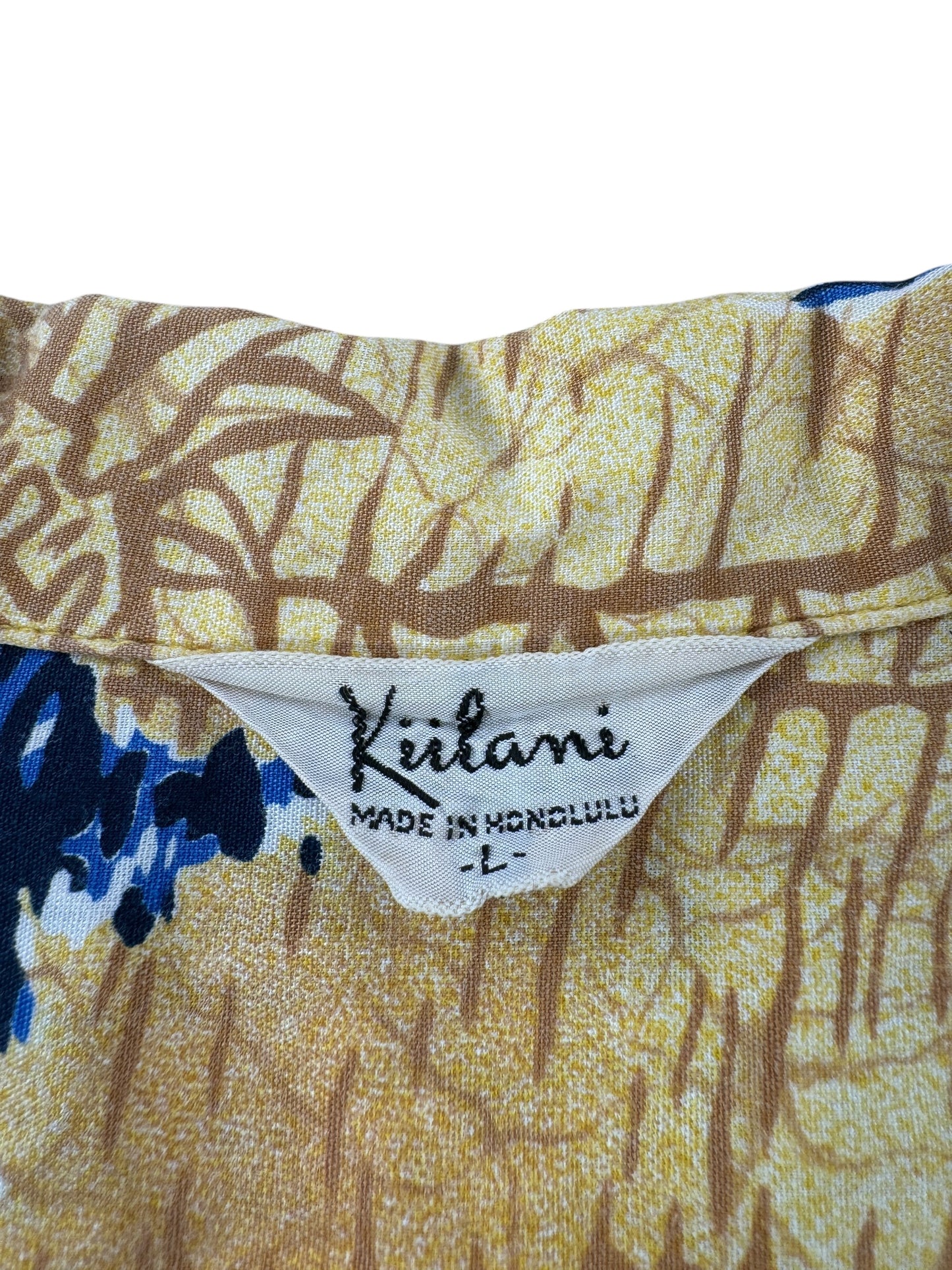 Tag on Vintage Kiilani Alfred Shaheen Aloha Shirt SZ L