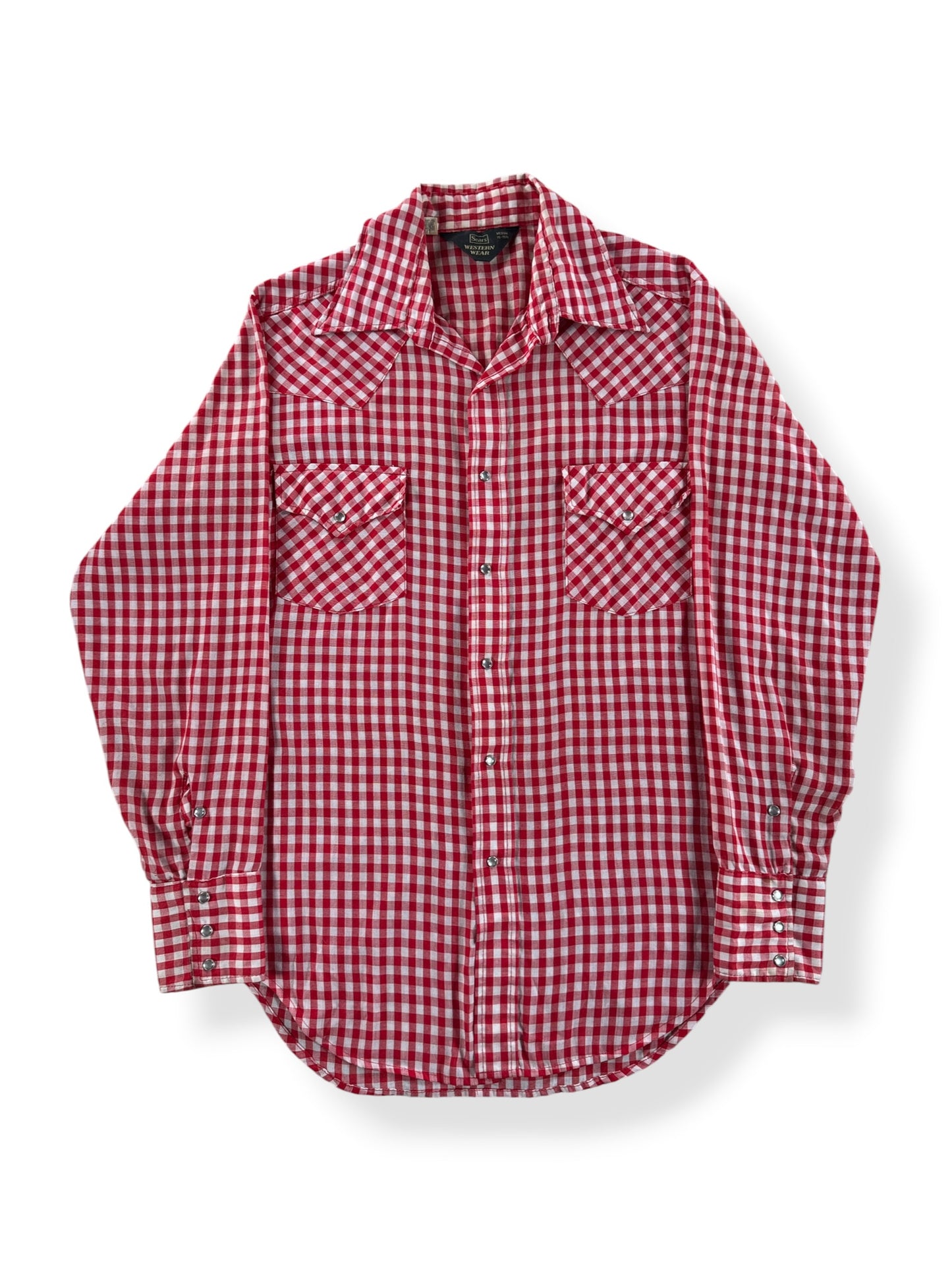 Front of Vintage Sears Gingham Pearlsnap SZ M