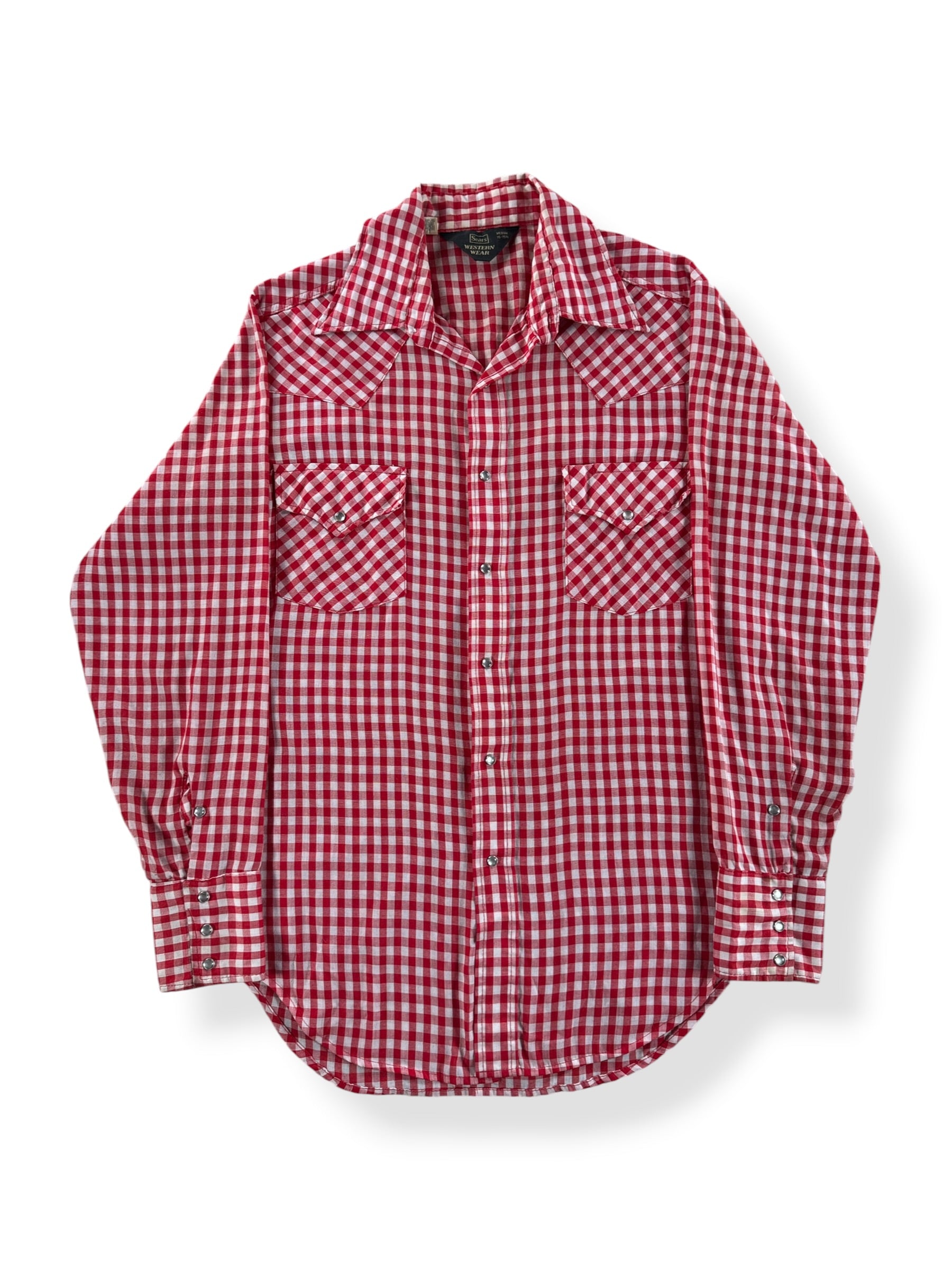 Front of Vintage Sears Gingham Pearlsnap SZ M
