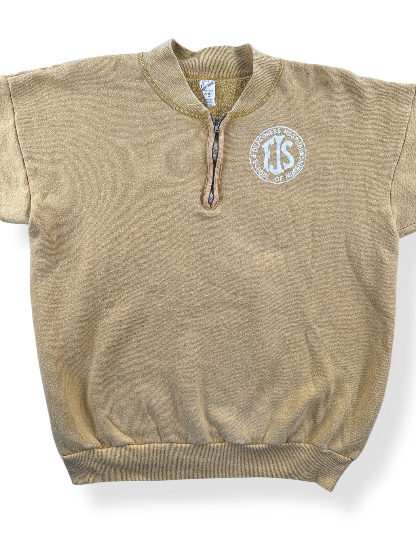 Front Close Up of Vintage Sportswear FJS Deaconess Hospital 1/4 Zip Sweatshirt SZ L (Fits M)