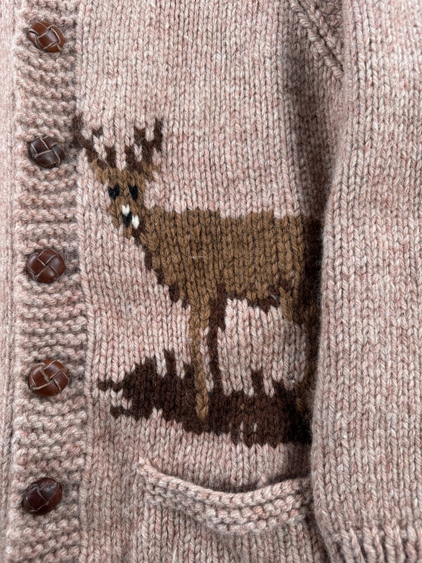 Design on Vintage Deer Button Cowichan Style Sweater SZ M