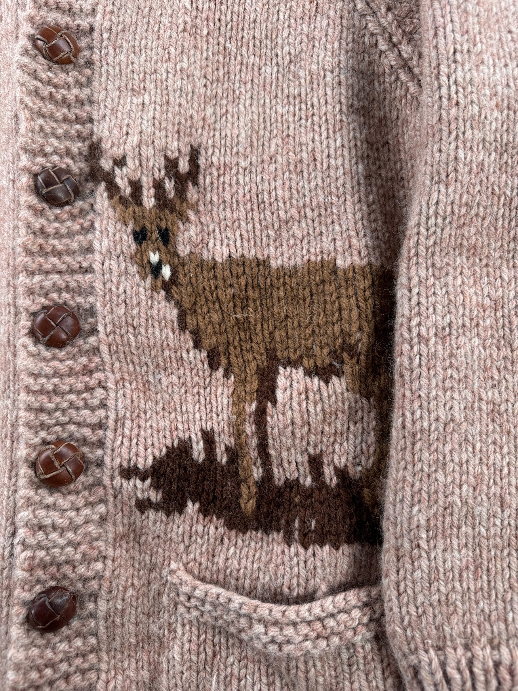 Design on Vintage Deer Button Cowichan Style Sweater SZ M