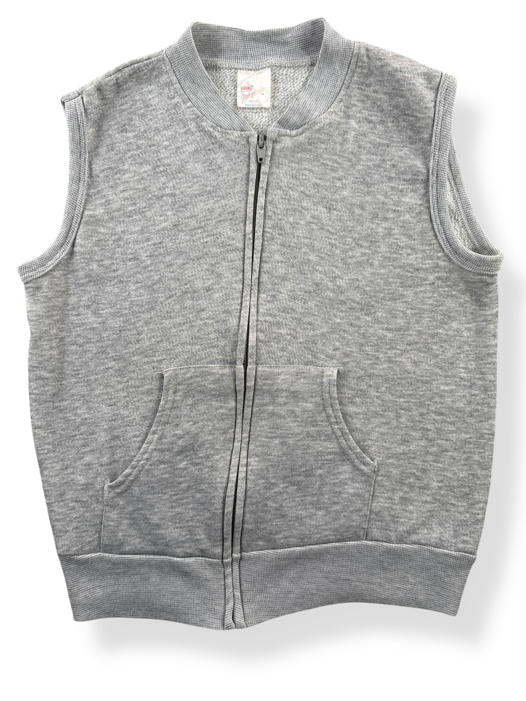 Front Close Up of Vintage Gad-About Sleeveless Zip Up Sweatshirt SZ S (Fits XS)