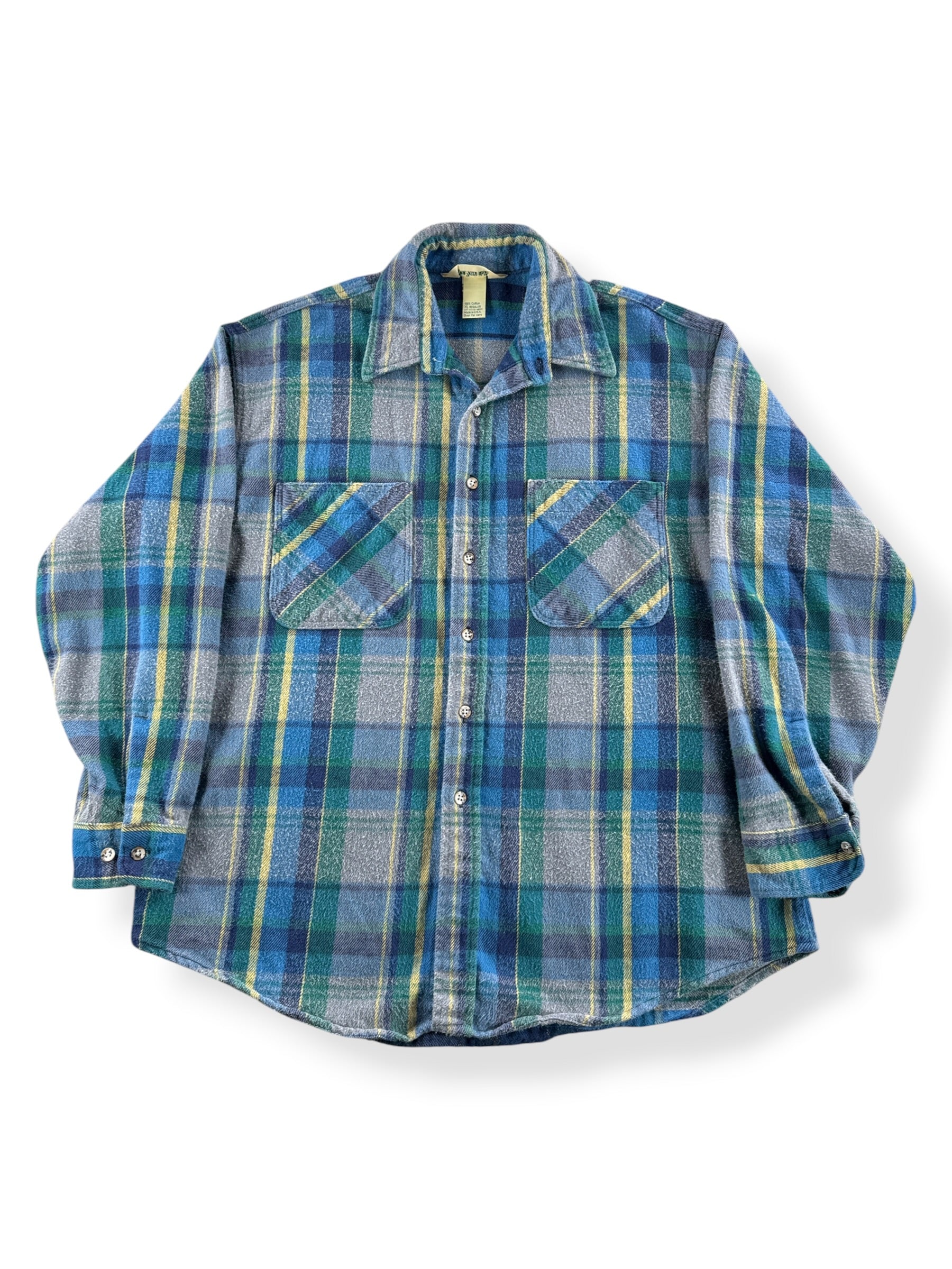 Front of Vintage St John's Bay Gray Blue Green Cotton Flannel