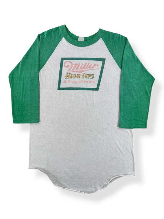 Front of Vintage Miller High Life Raglan Tee SZ L