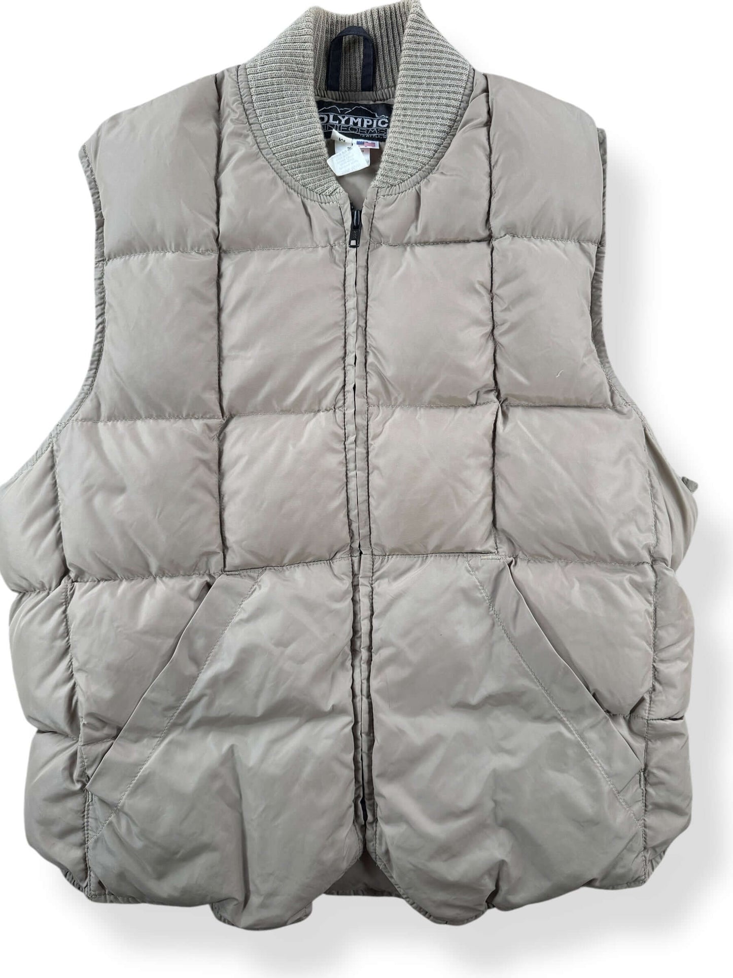 Front Close Up of Vintage Olympic Uniforms Down Vest SZ M