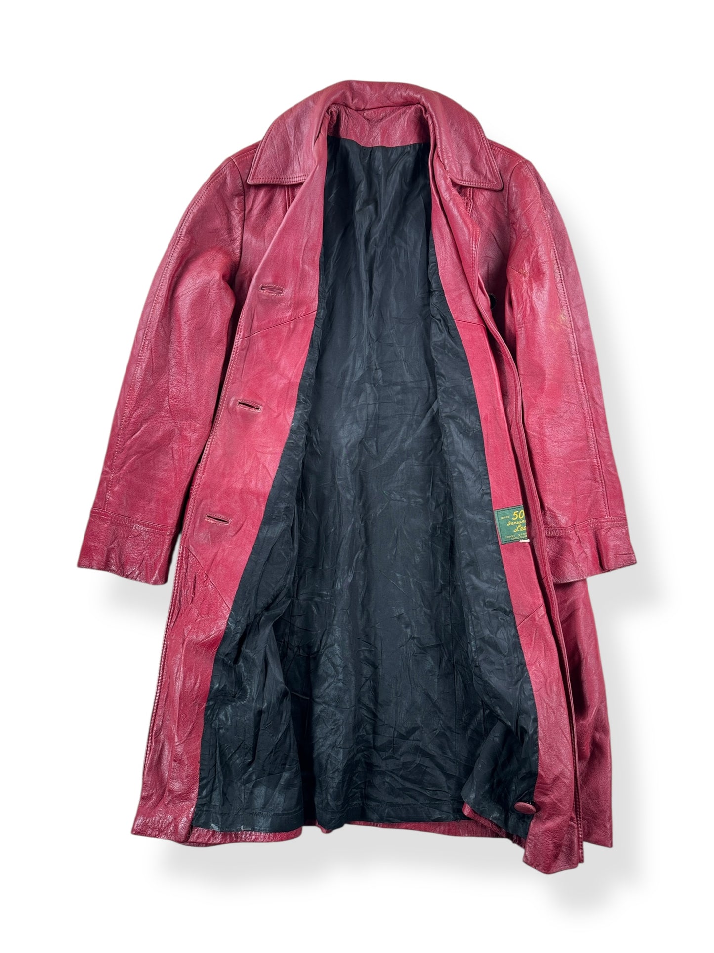 Inside of Vintage Womens 70s Series 500 Red Leather Trench Coat SZ L