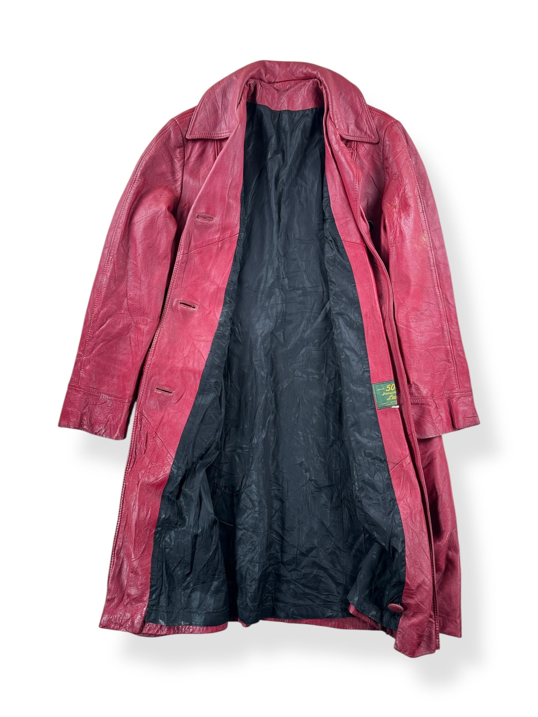 Inside of Vintage Womens 70s Series 500 Red Leather Trench Coat SZ L