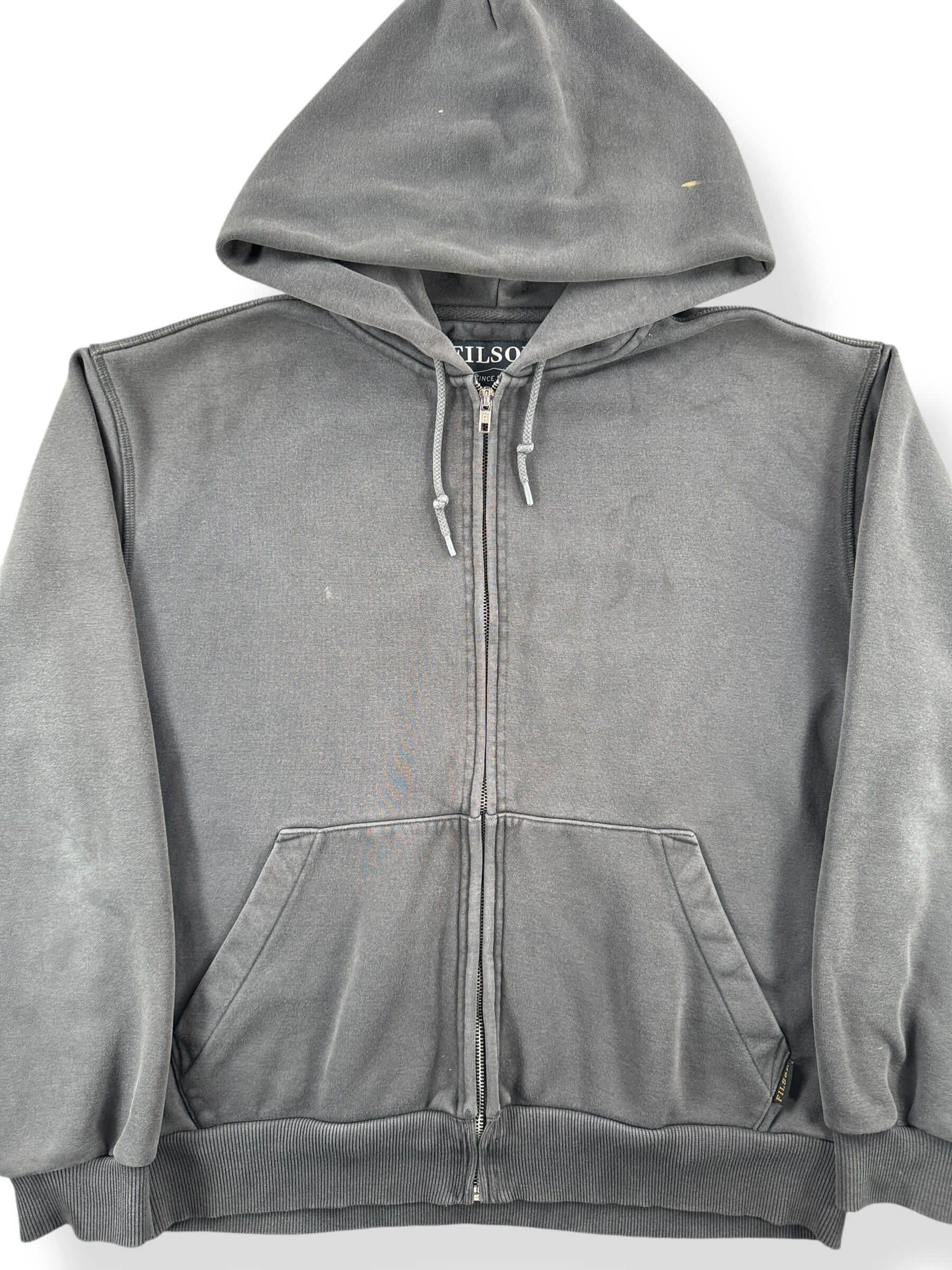 Front Close Up of Filson Faded Black Prospector Hoodie SZ M