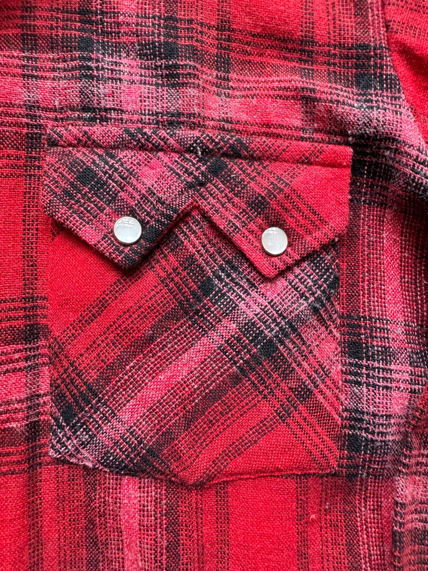 sawtooth pocket on Vintage H-Bar-C Wool Western Flannel SZ M