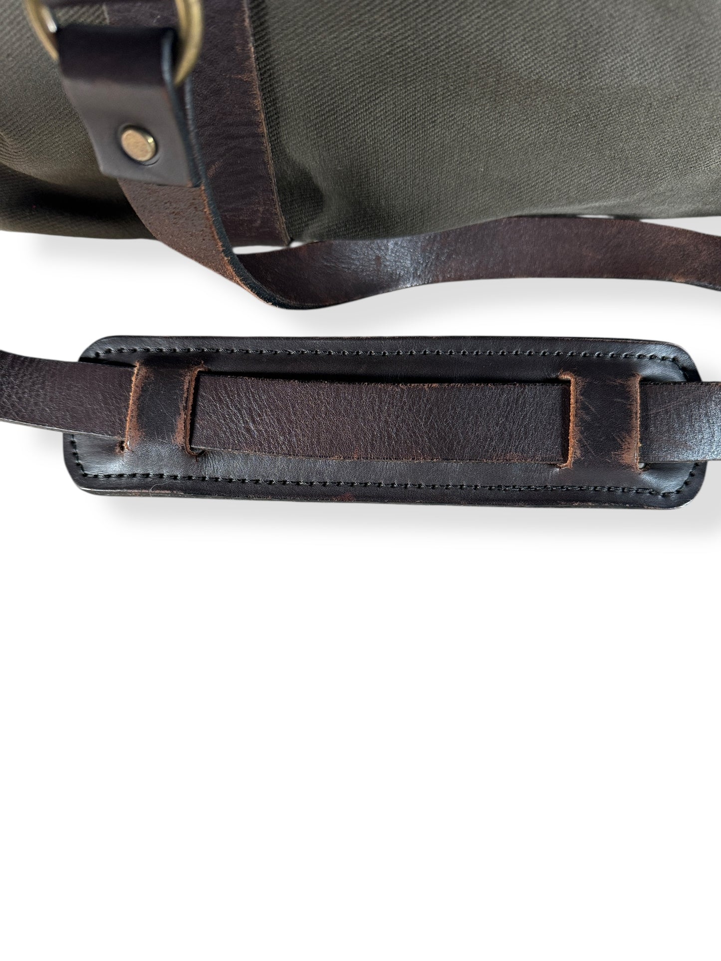Padded Strap on Filson Otter Green Rugged Twill Medium Duffle