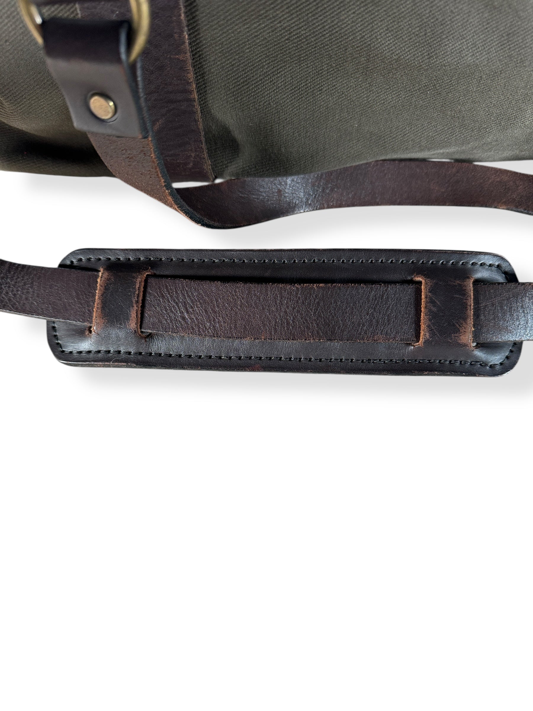 Padded Strap on Filson Otter Green Rugged Twill Medium Duffle
