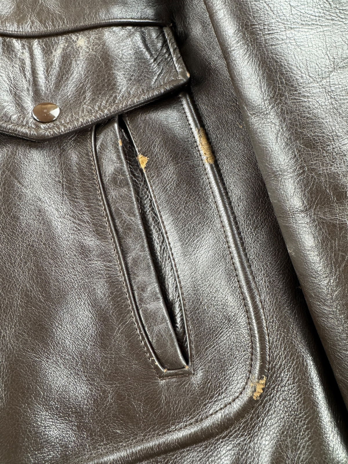 Ware around pocket on Vintage Golden Fleece G1 Style Leather Bomber Jacket SZ 46