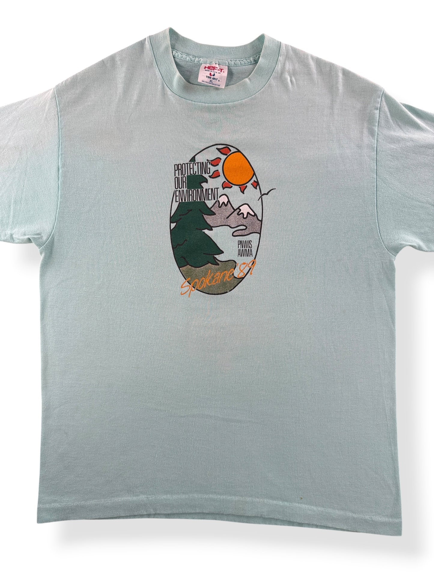 Front Close Up of Vintage Protecting Our Environment Spokane Tee SZ XL (Fits L)