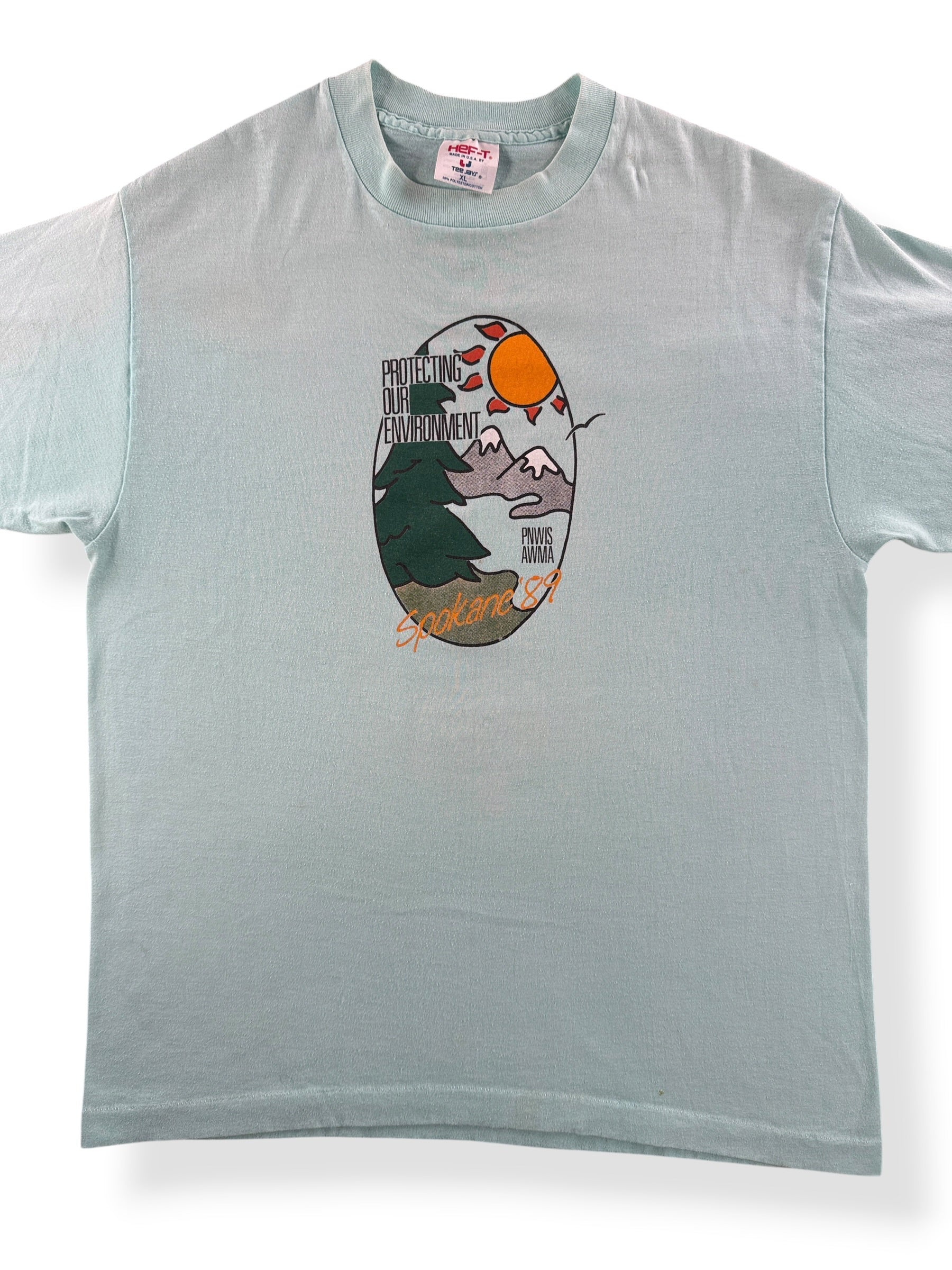 Front Close Up of Vintage Protecting Our Environment Spokane Tee SZ XL (Fits L)