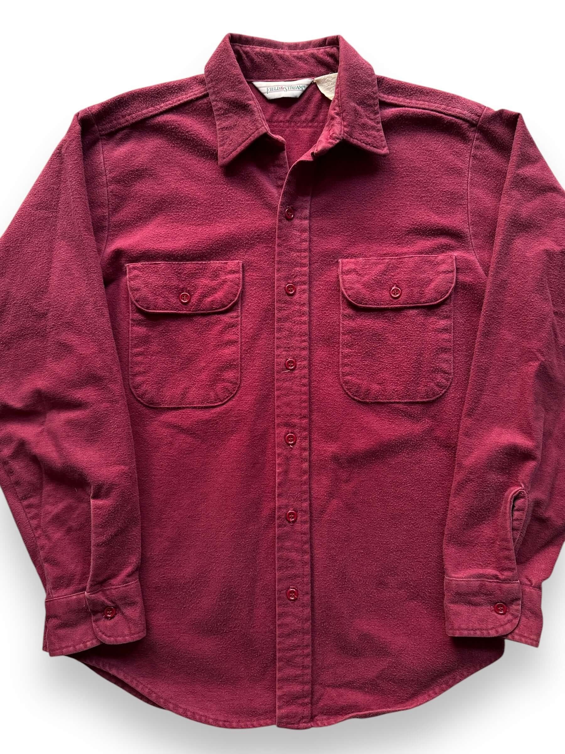 front close up of Vintage Field and Stream Burgundy Chamois Shirt SZ M