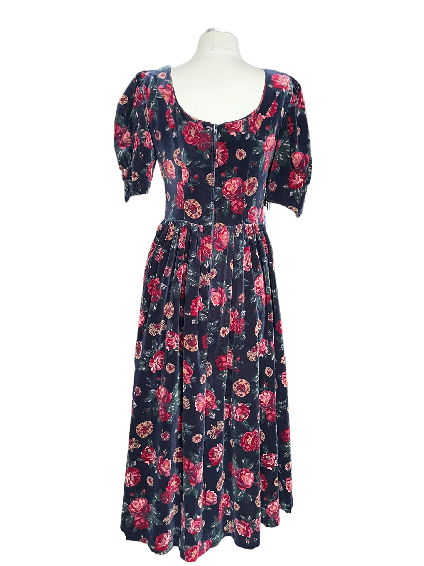 Back full view of Vintage 1980s Laura Ashley Floral Velvet Dress | Seattle True Vintage Dresses | Barn Owl Vintage Ladies