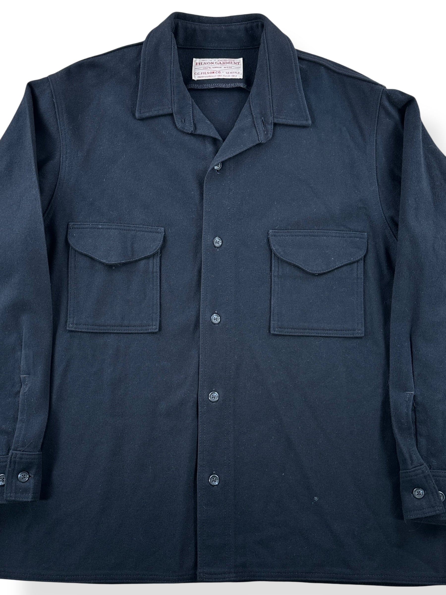 Front Close Up of Filson Navy Jac Shirt SZ XXL
