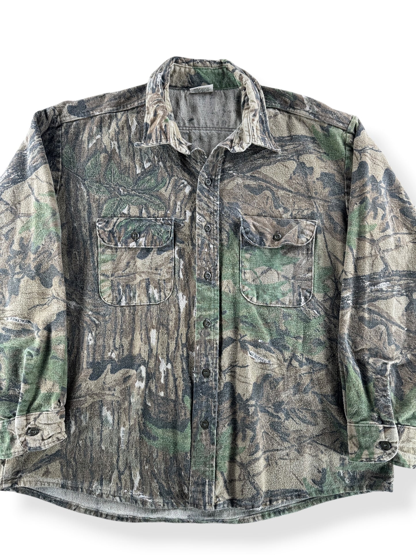 Front Close Up of Vintage 90's Five Brother Realtree Chamois Shirt SZ XL