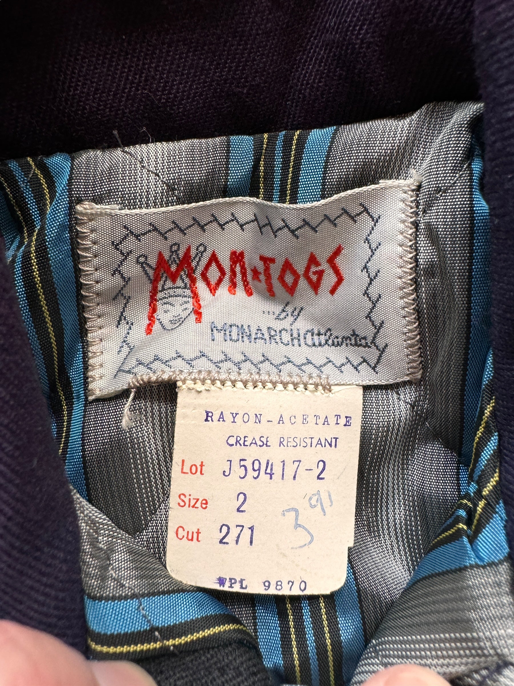 tag on Vintage Child Sized NOS Mon Togs Rickey Jacket SZ 2 Kids