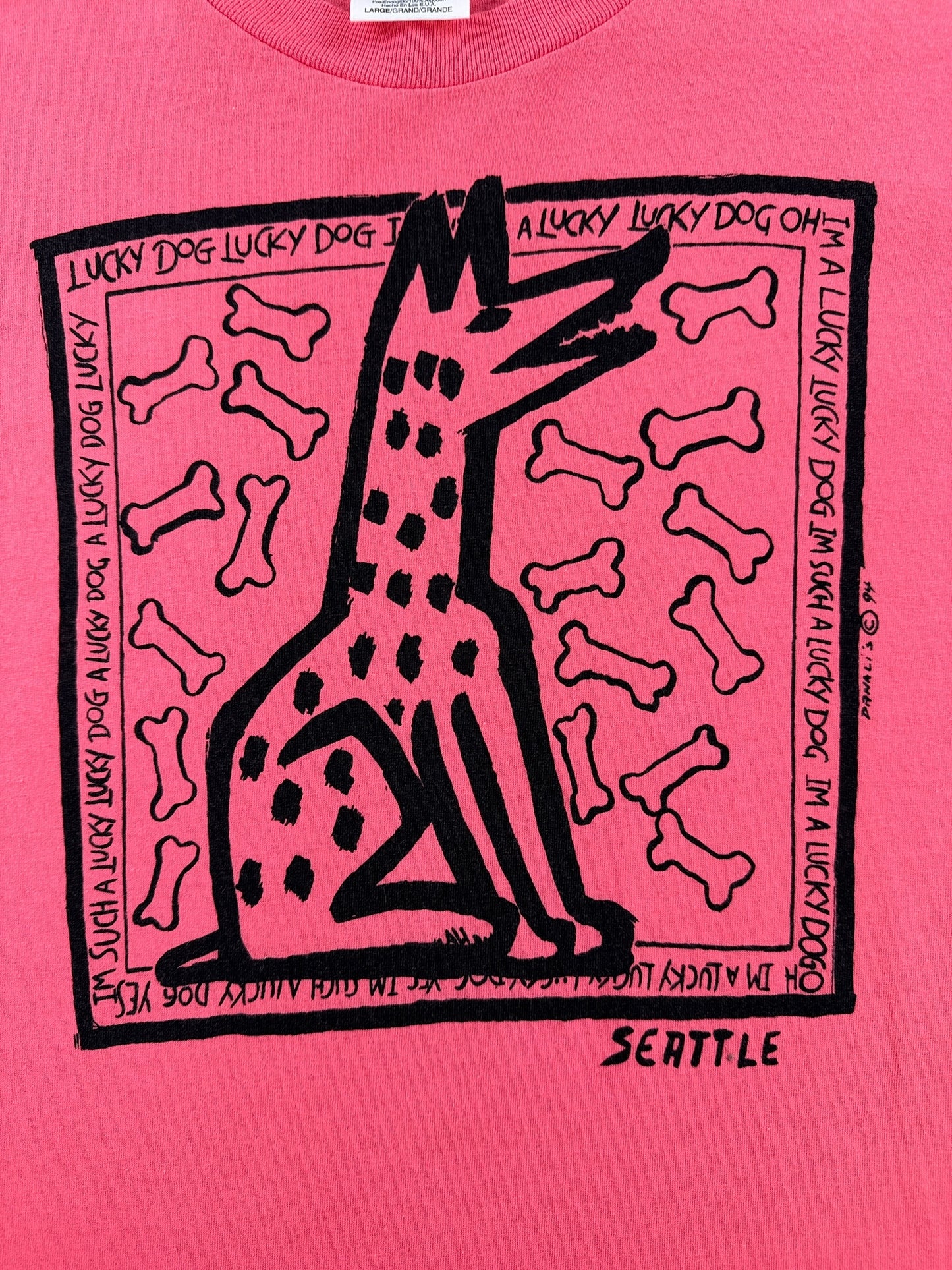 Front Graphic of Vintage Seattle Lucky Dog Tee SZ L