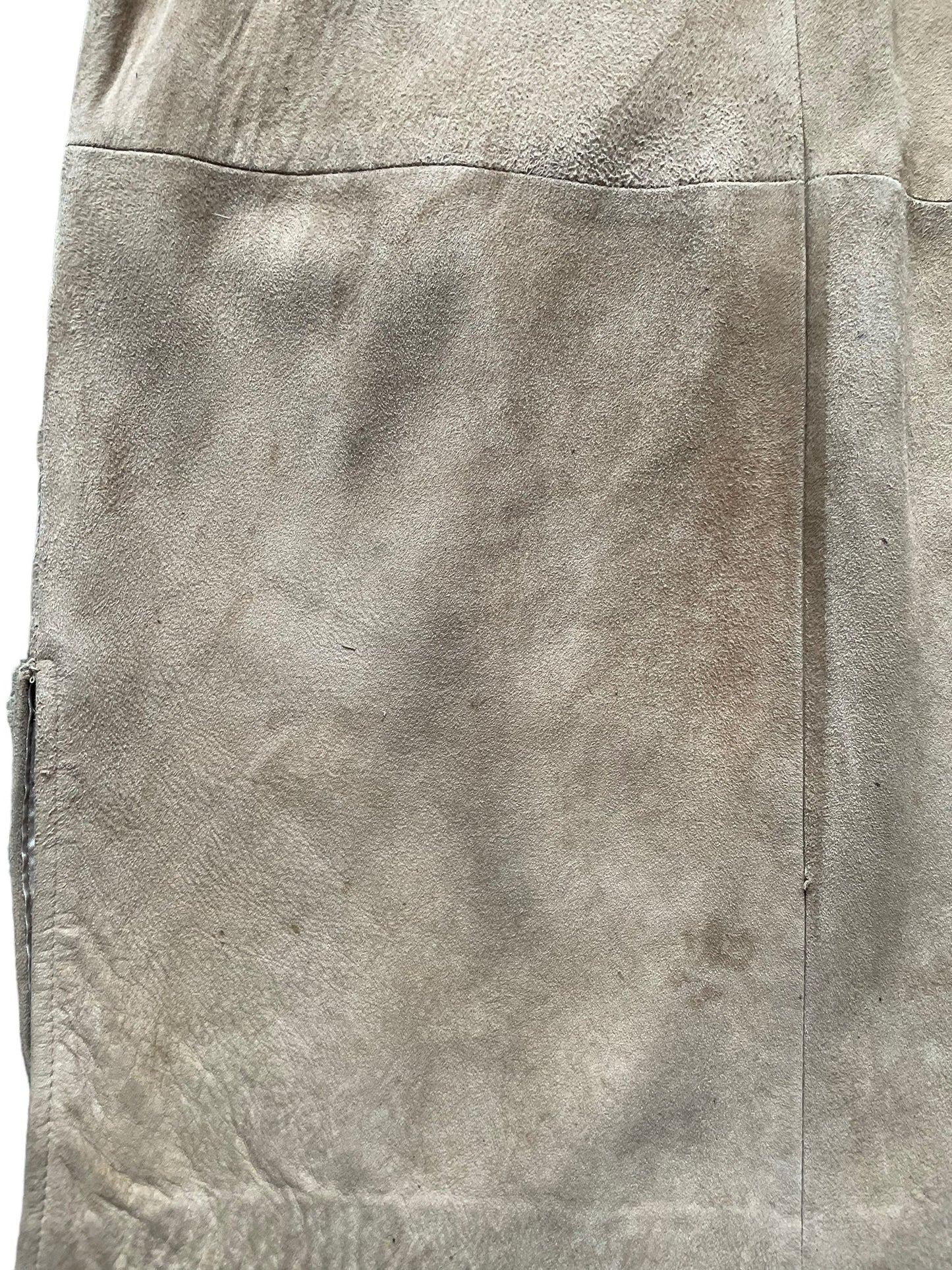 Flaw details of lower back left Vintage 1960s Suede Coat with Mink Collar SZ M-L | Seattle True Vintage | Barn Owl Vintage Coats