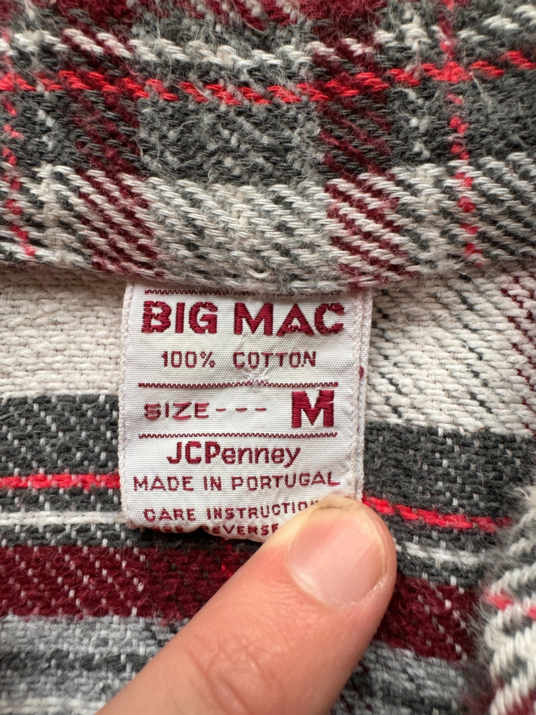 tag on Vintage Big Mac Red and White Cotton Flannel SZ M