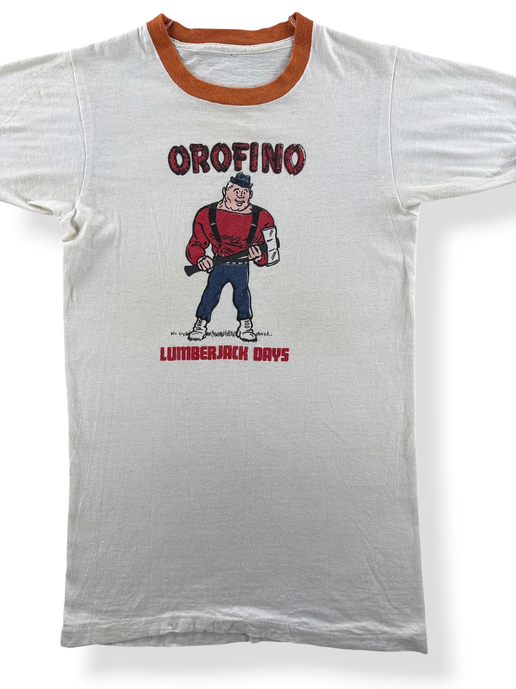 Front Close Up of Vintage Orofino Lumberjack Days Ringer Tee SZ XS