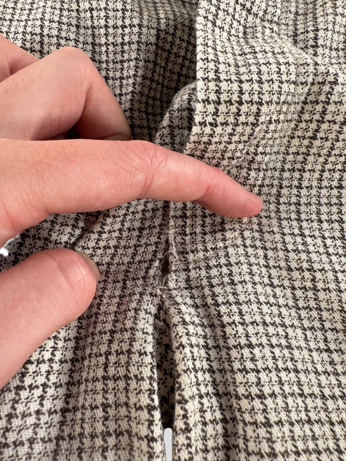 Hole on Crotch on Vintage 40s Plaid Cotton Side Cinch Trousers W34