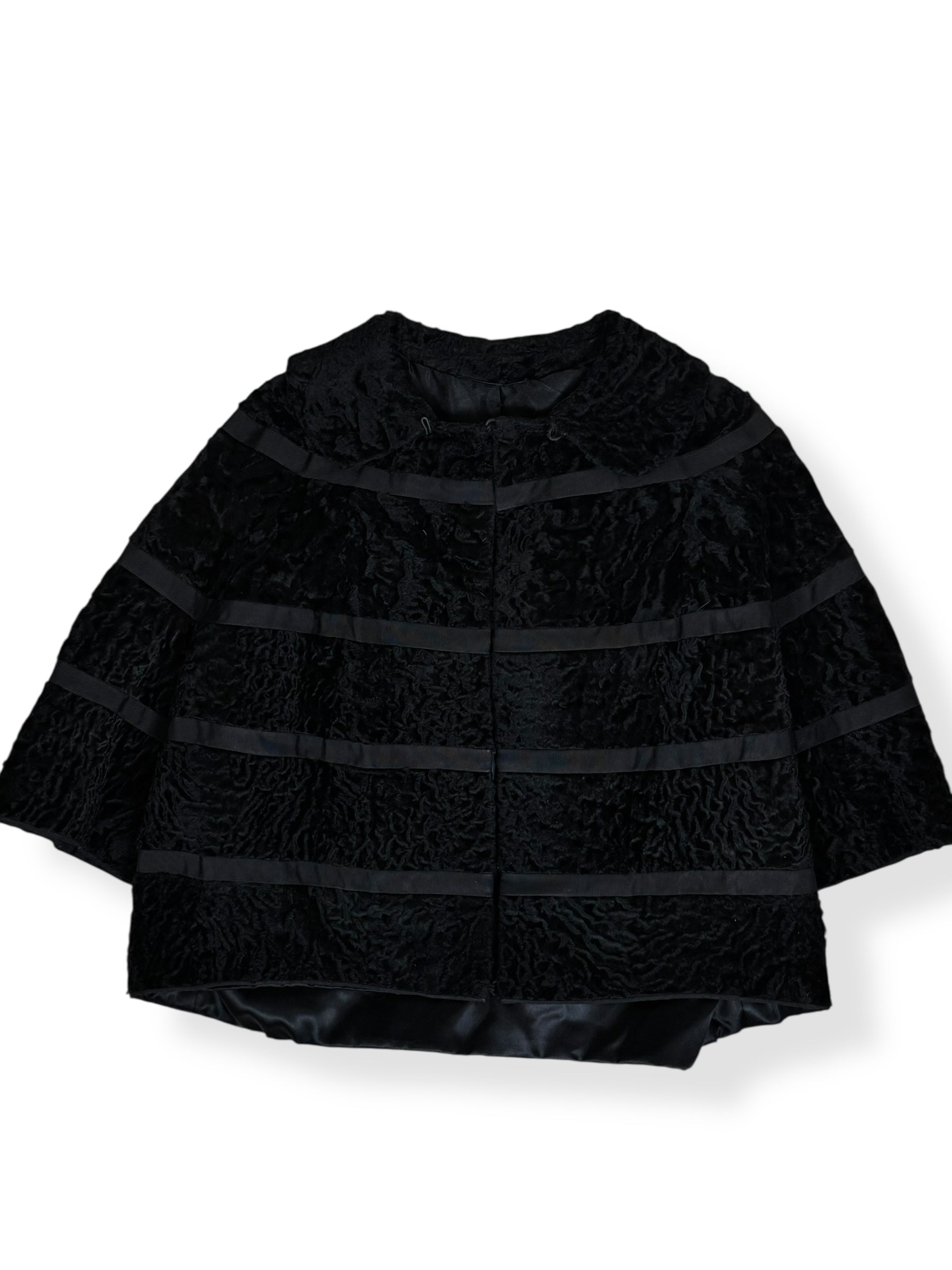 Front view of 1950s Blum's-Vogue Lamb's Fur Cropped Jacket L