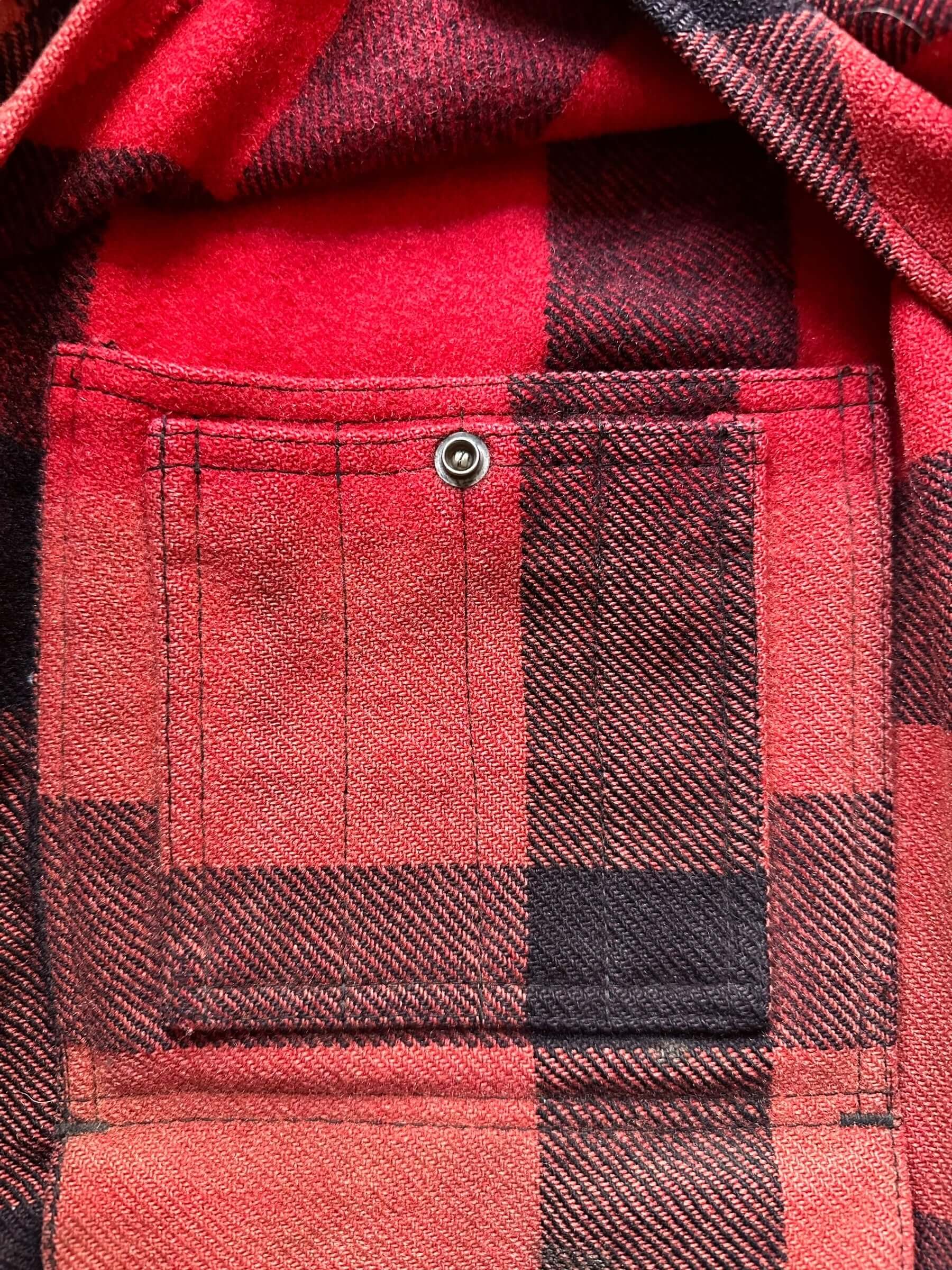 Inside of Top Left Pocket on Vintage Sunfaded Filson Double Mackinaw SZ 36