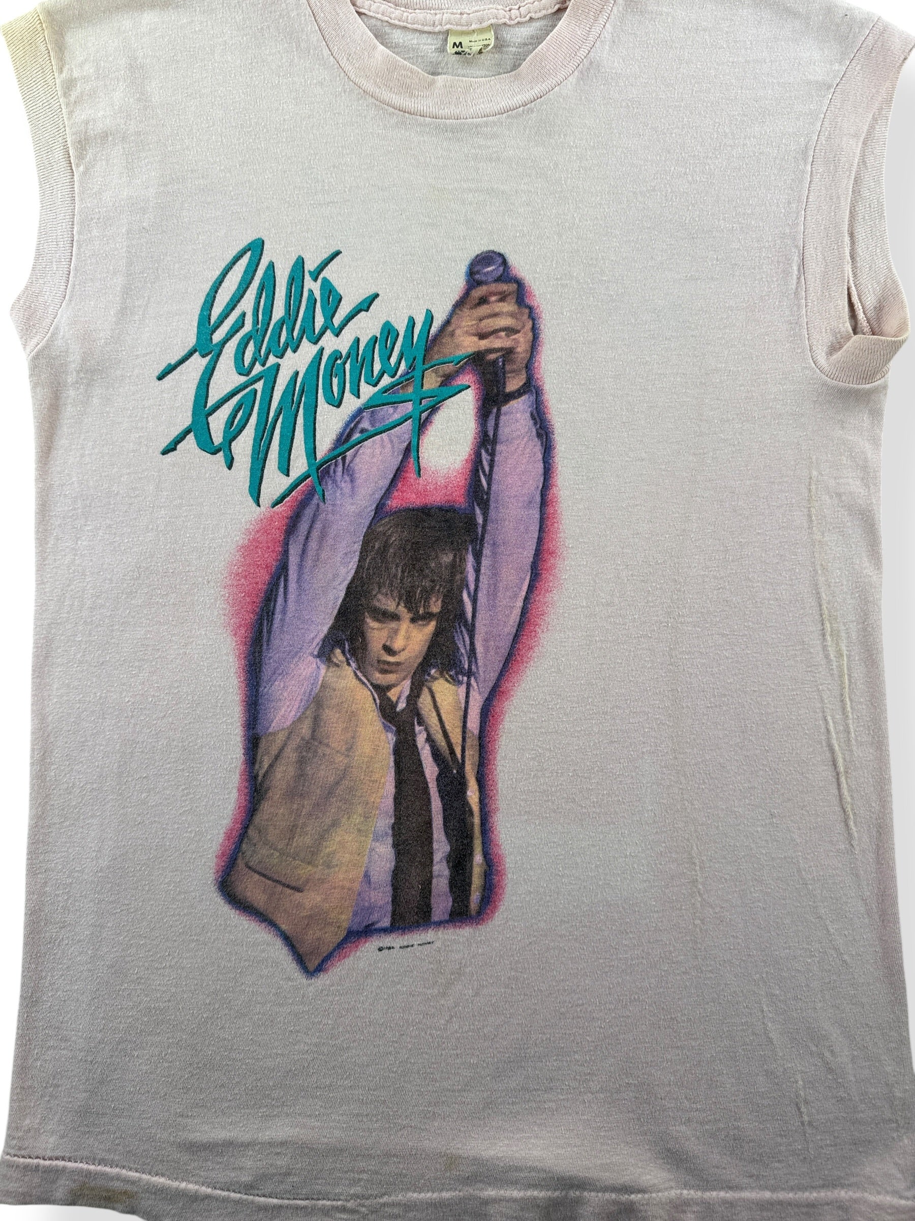 Front Close Up of Vintage Eddie Money Sleeveless Shirt SZ M (Fits S)