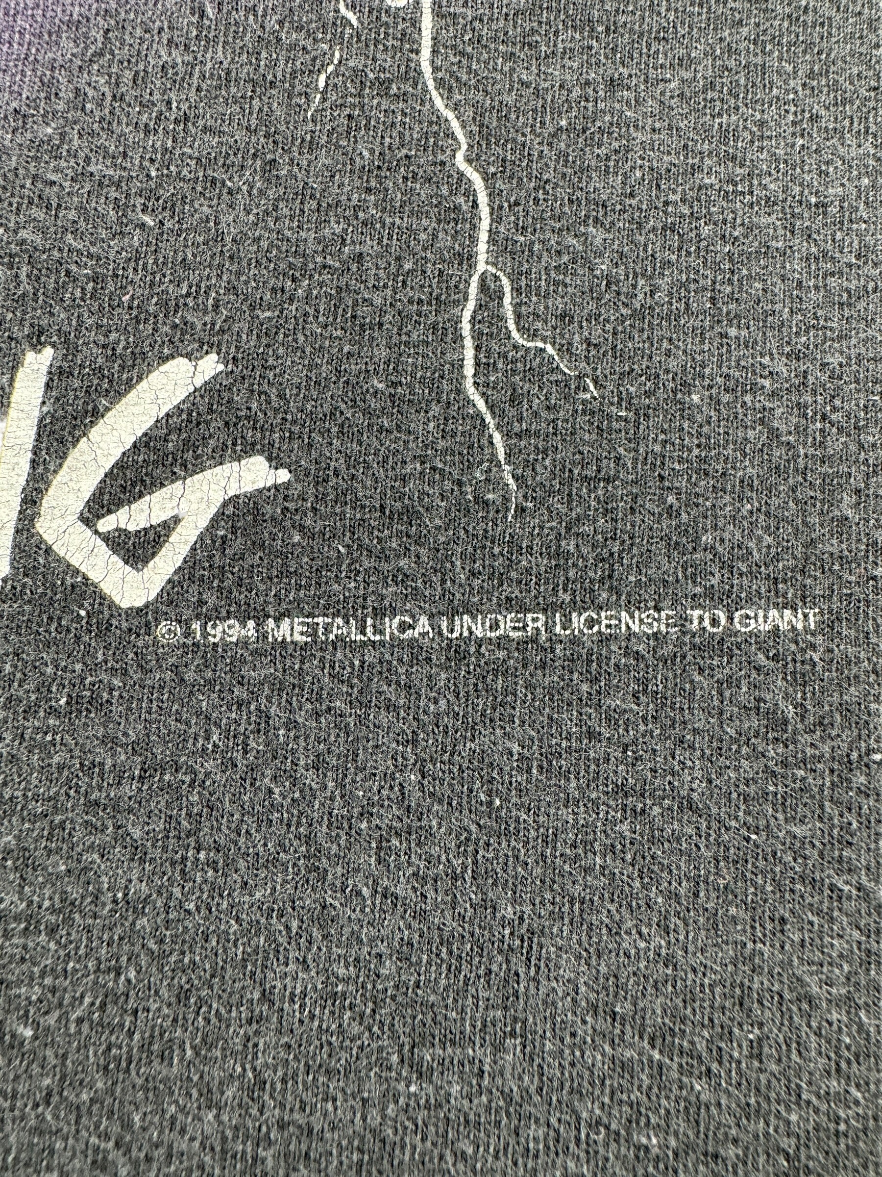Trademark on Front of Vintage 1994 Metallica Ride the Lightning Tee SZ XL