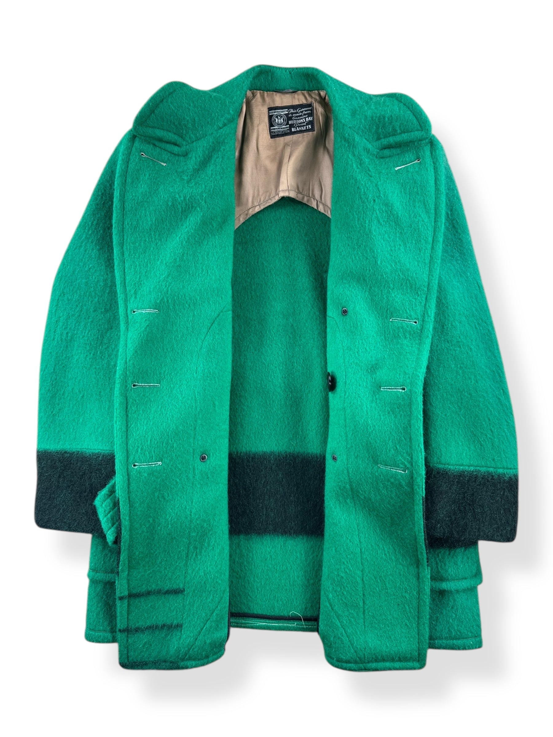 Inside of Vintage Hudson's Bay Green Belted Point Blanket Coat SZ M