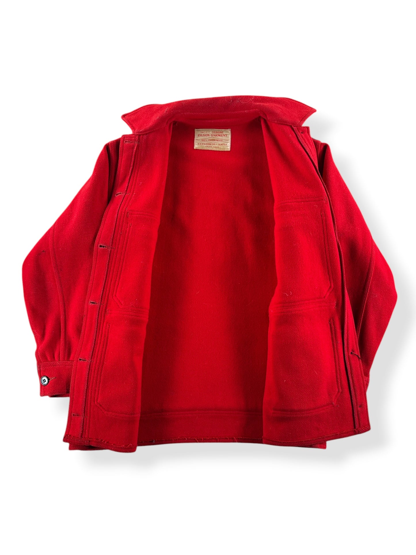 Inside of Vintage Filson Union Made Scarlet Cruiser SZ 42
