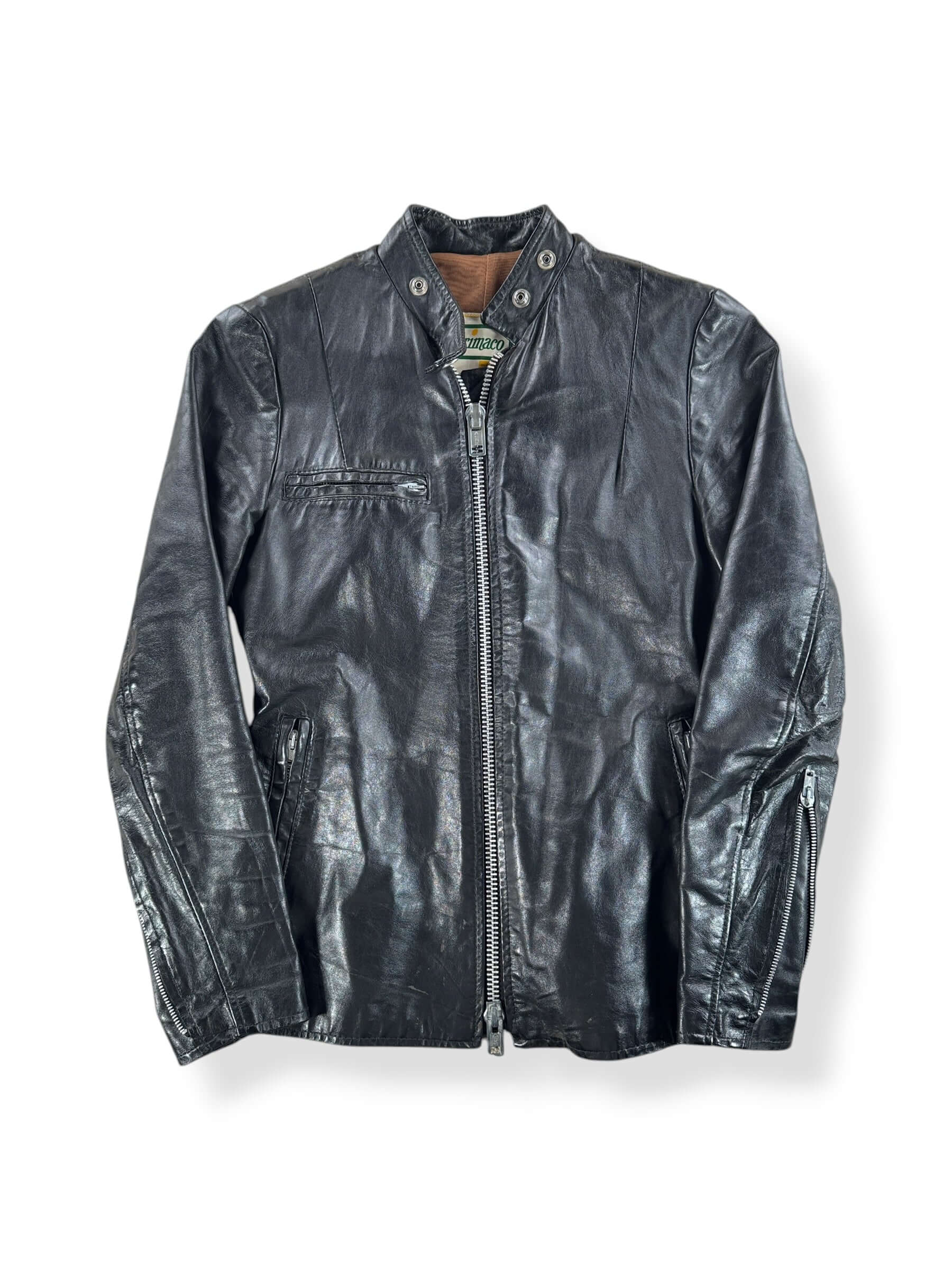 Front of Vintage Brimaco Leather Cafe Racer Jacket SZ 10