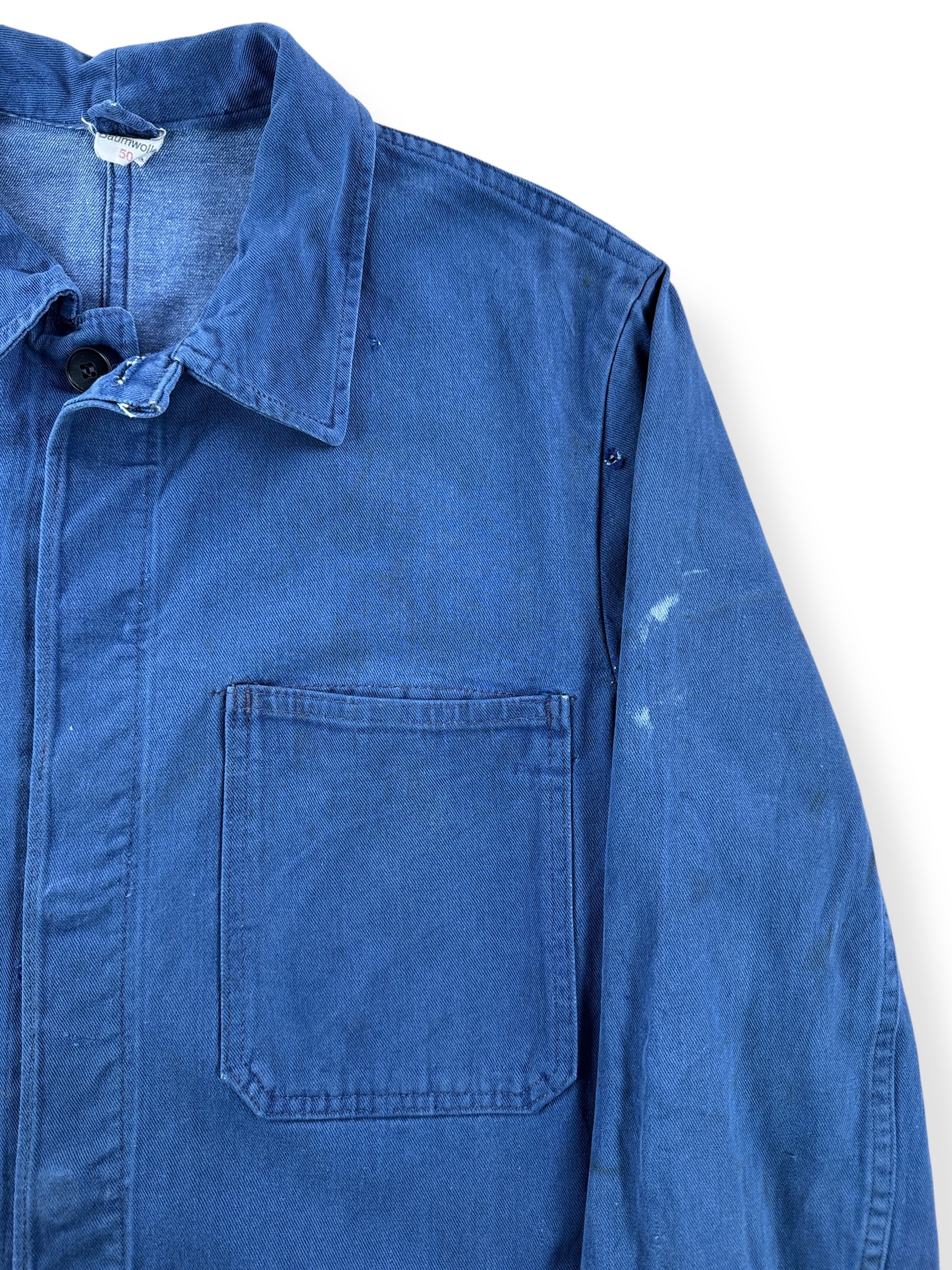Stains on Vintage Thrashed And Repaired French Chore Coat SZ L