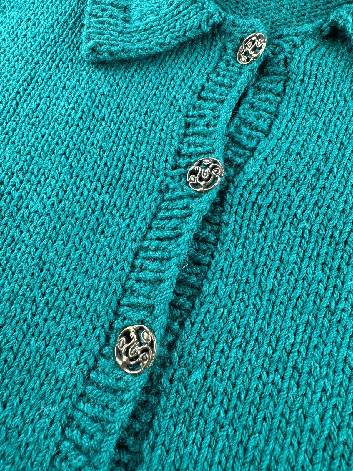 Buttons on Vintage Green Collared Cardigan SZ M