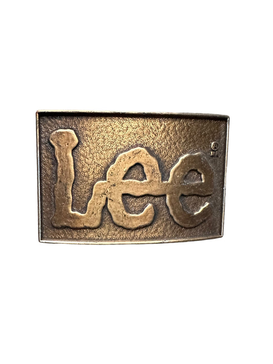 Front View of Vintage Brass Lee Jeans Belt Buckle | Barn Owl Vintage Belt Buckles Seattle | Seattle Vintage Belts and Buckles